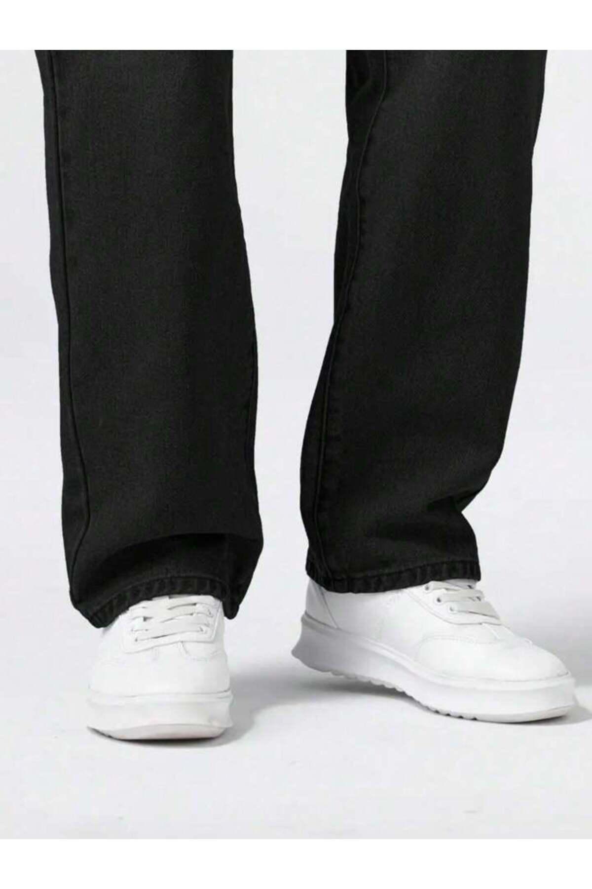 Erkek Straight Fit Jean Pantolon Vintage Yıkamalı Rahat Kalıp Günlük Denim