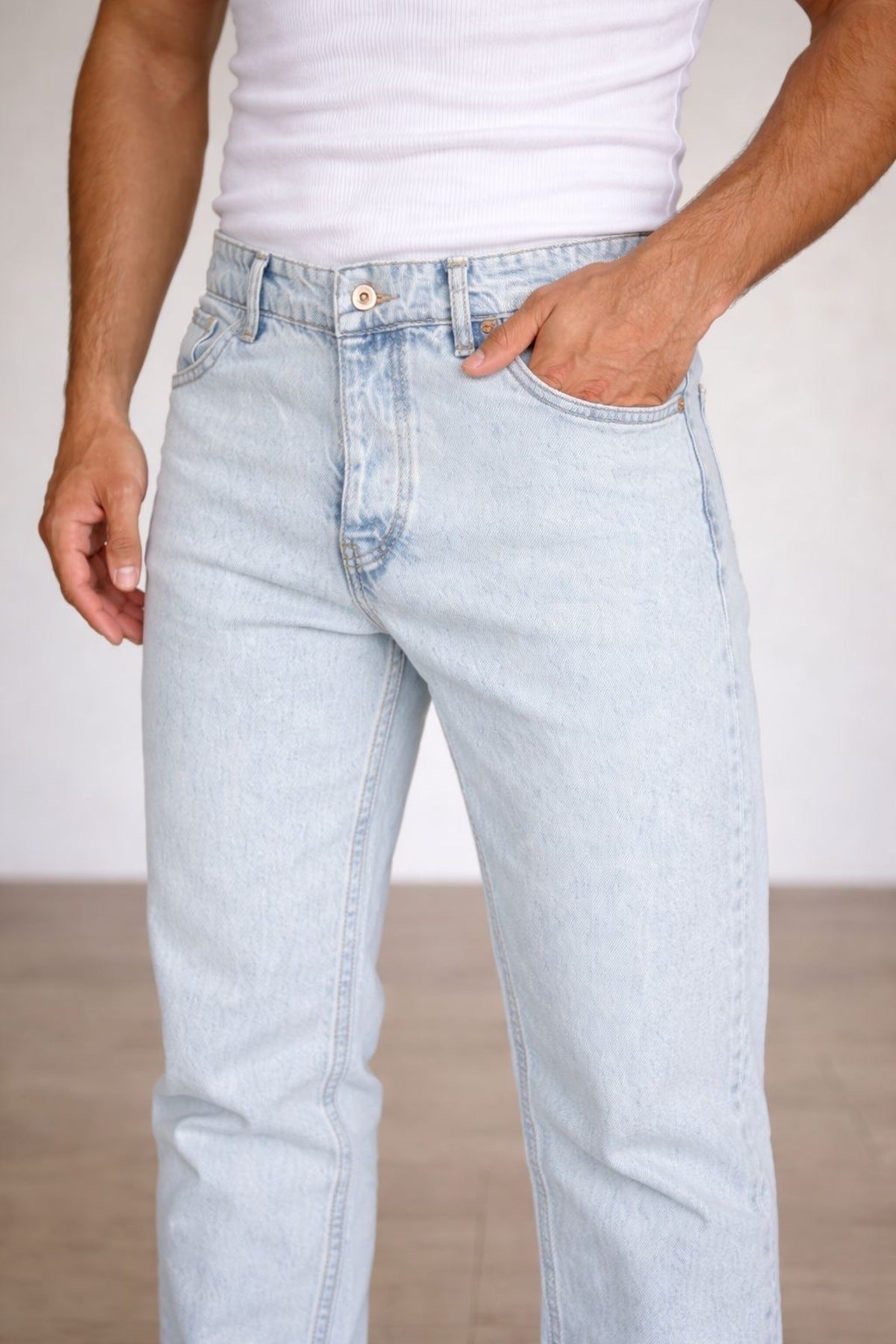 Erkek Rahat Kalıp Denim Pantolon Düz Kesim Günlük Şık Basic Modern Jean