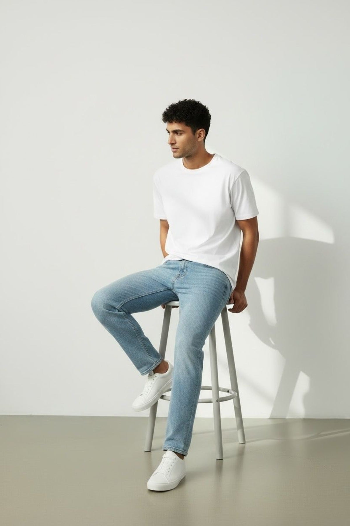 Erkek Açık Mavi Straight Fit Jean Pantolon Günlük Rahat Kesim Denim Pantolon