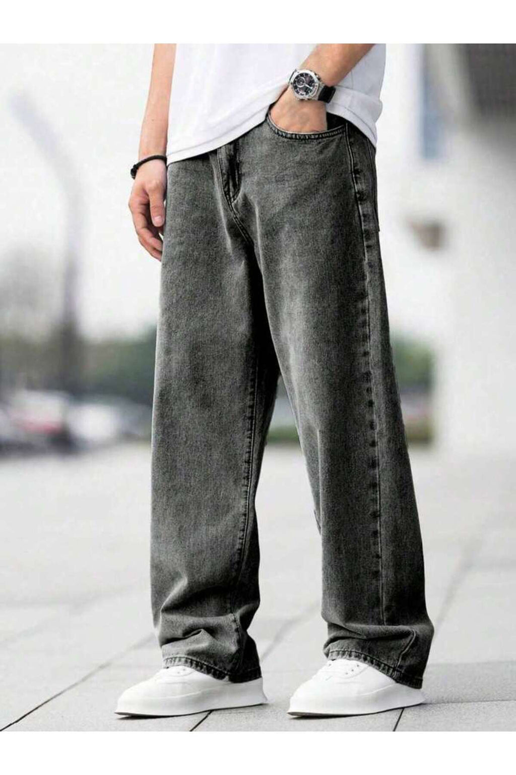 Erkek Baggy Fit Wide Leg Jean Pantolon Normal Bel Oversize Bol Kalıp Denim