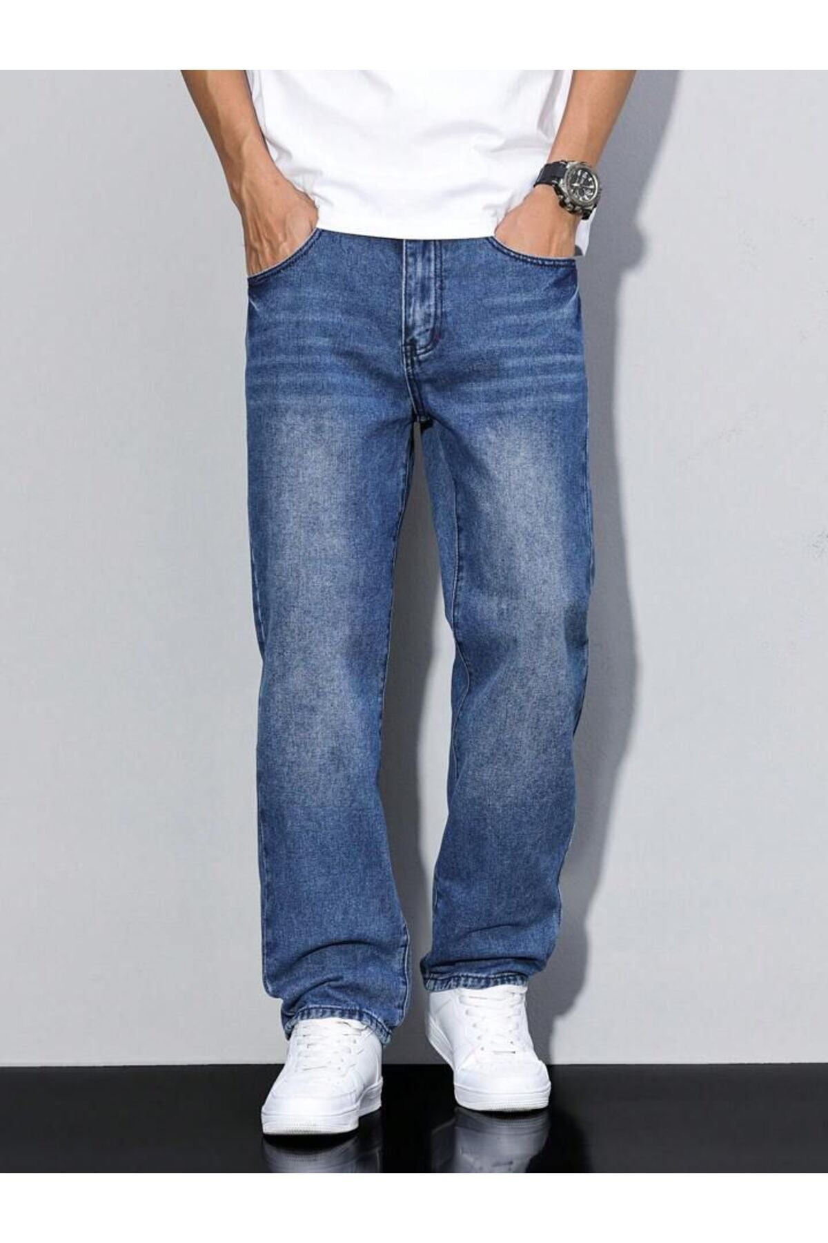 Erkek Bol Paça Rahat Kalıp Kot Pantolon Jean