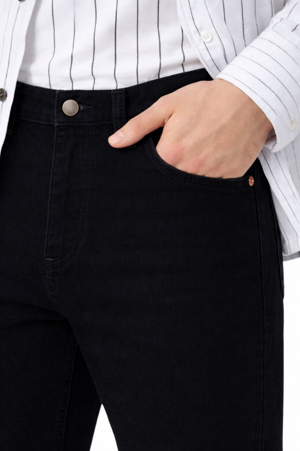 Erkek Yıkamalı Siyah Straight Fit Düz Paça Kot Pantolon