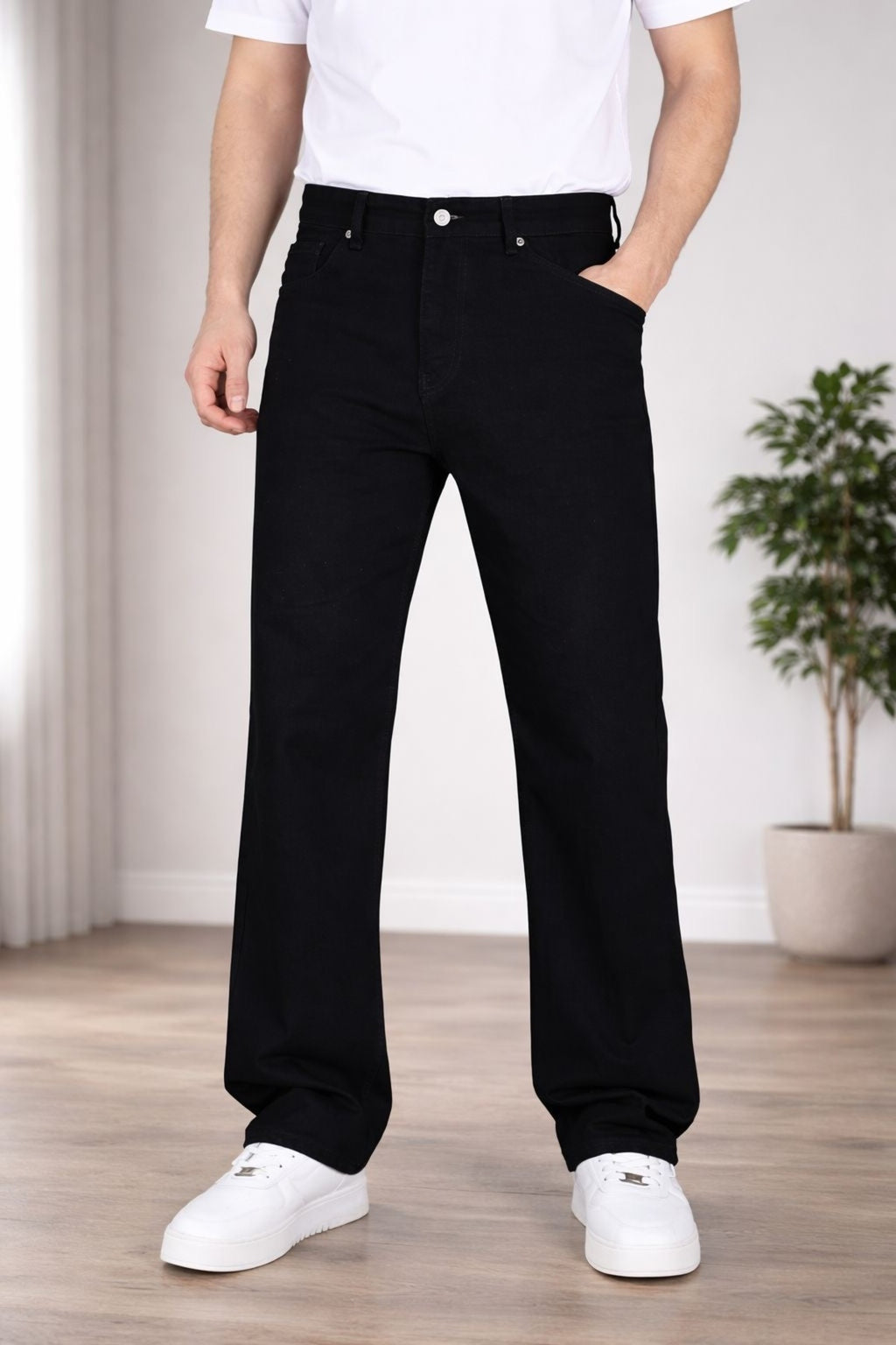 Erkek Yazlık Siyah Renk Bol Kalıp Baggy Fit Kot Pantolon