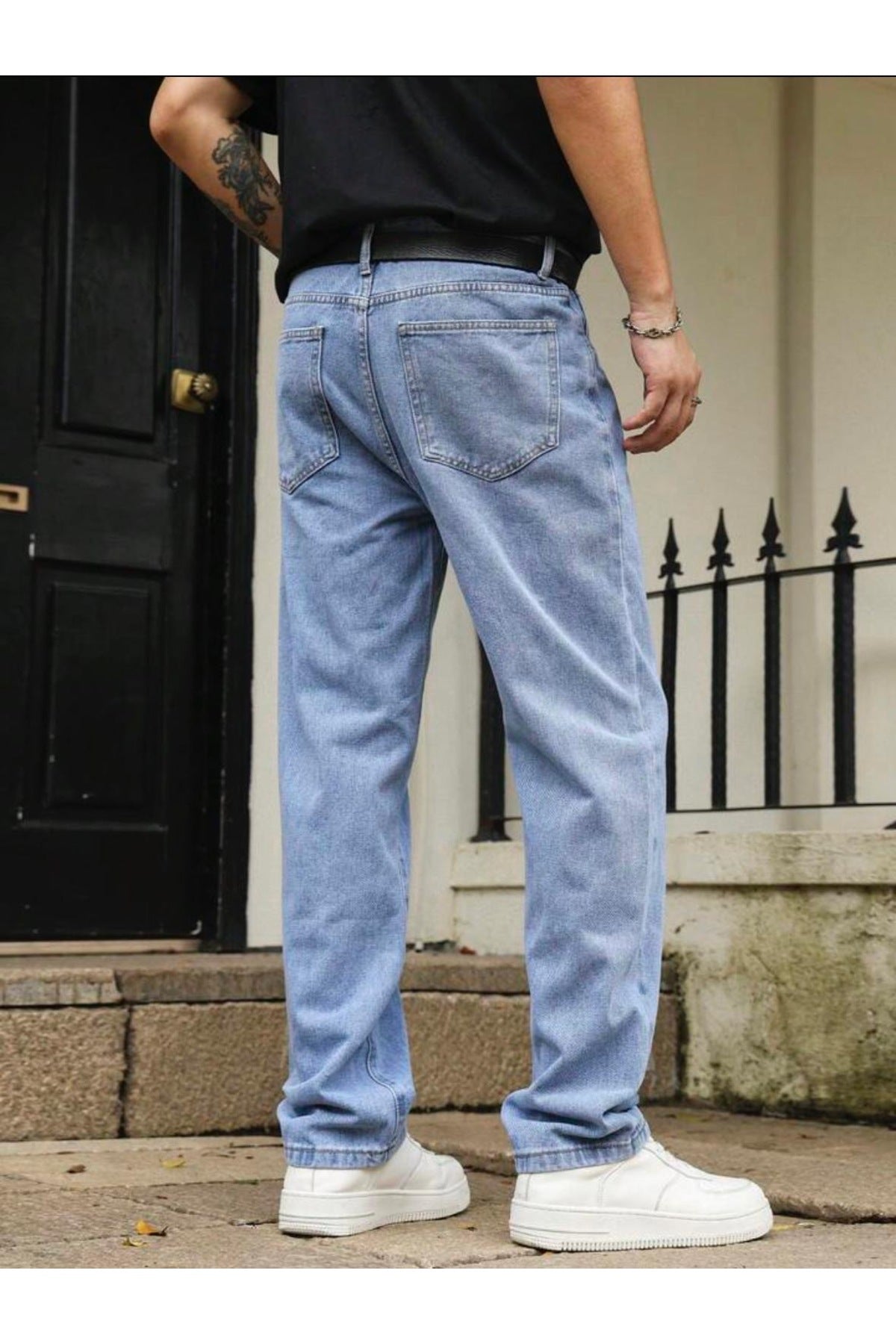 Erkek Açık Mavi Straight Fit Jean Pantolon Rahat Kesim Düz Paça Günlük Kot