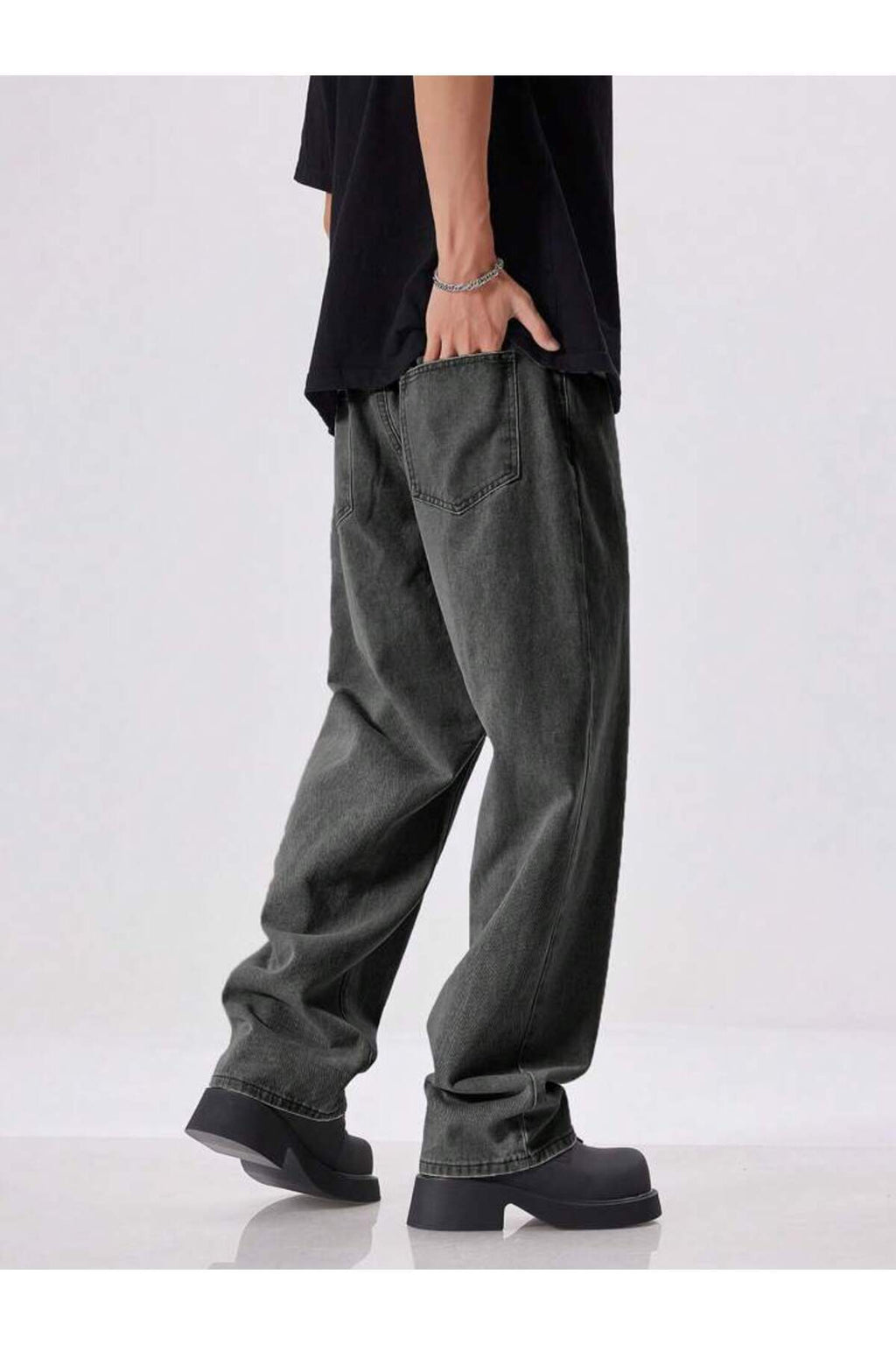 Erkek Oversize Baggy Jean Pantolon Vintage Yıkamalı Geniş Paça Streetwear Denim