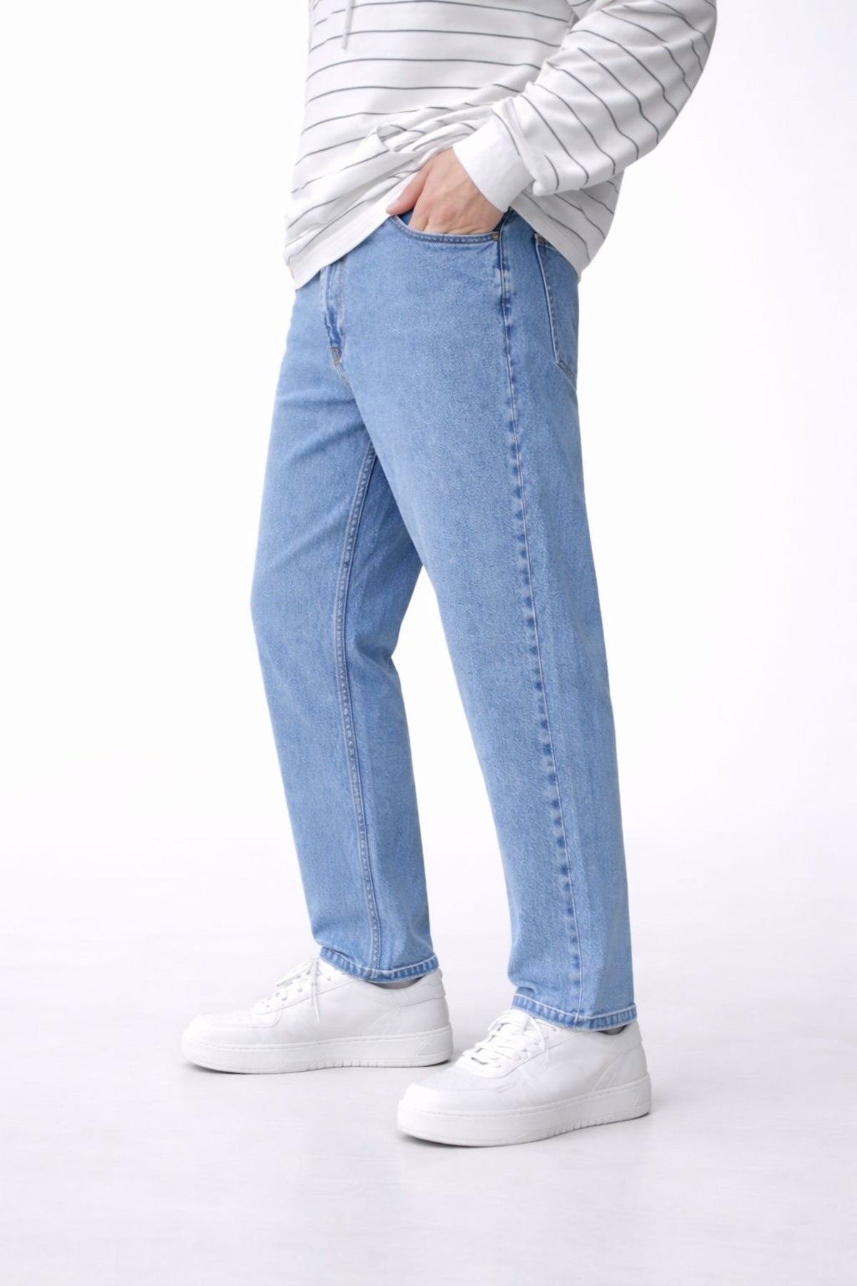 Erkek Koyu Kar Mavi Rahat Kalıp Düz Paça Kot Pantolon Günlük Şık Basic Denim