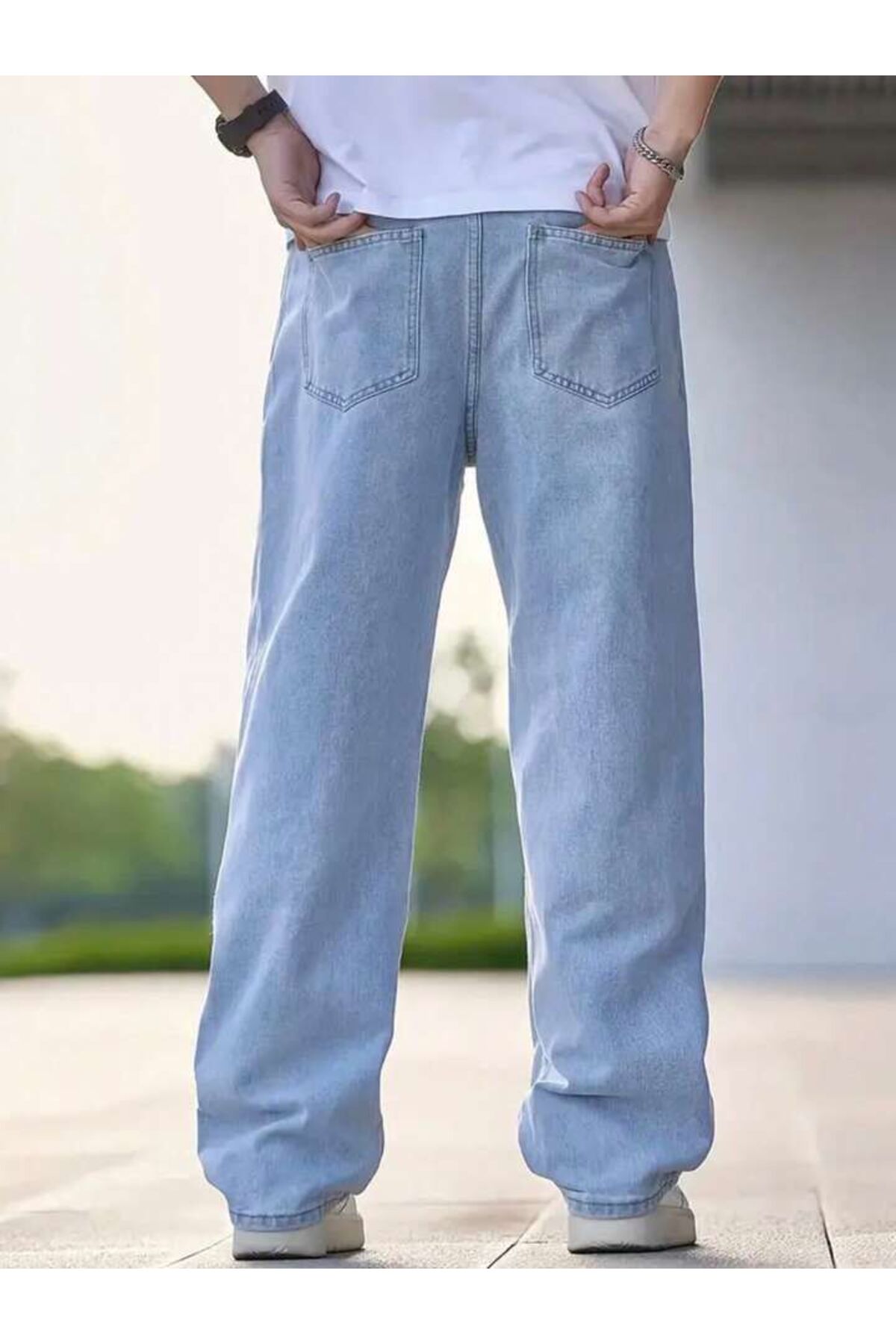 Erkek Kar Yıkama Bol Kalıp Jean Pantolon