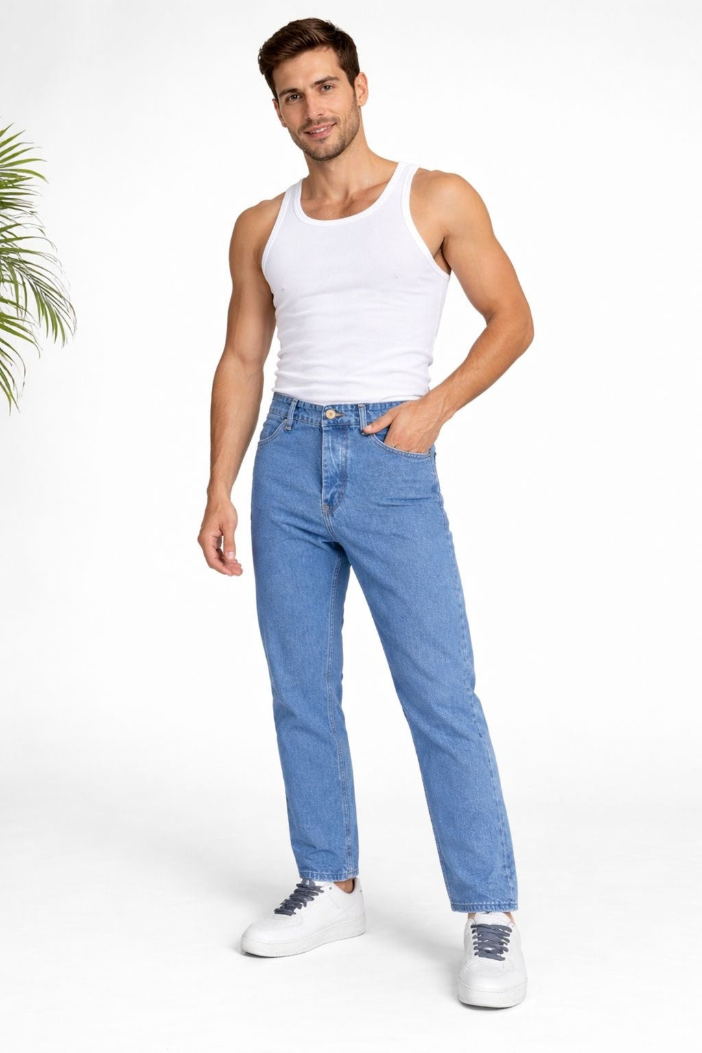 Erkek Koyu Mavi Mom Fit Jean Pantolon