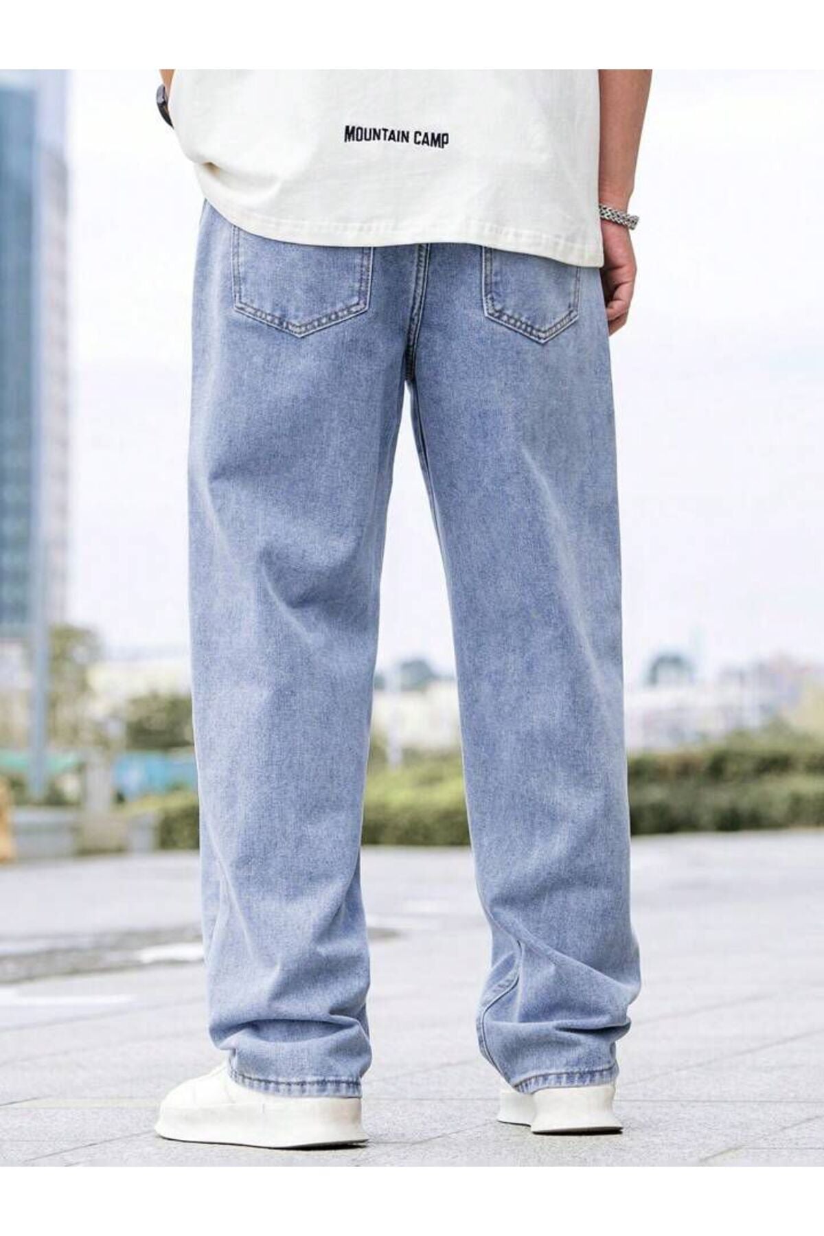 Erkek Kar Yıkama Straight Baggy Fit Likrasız Rahat Kesim Kot Pantolon Jean