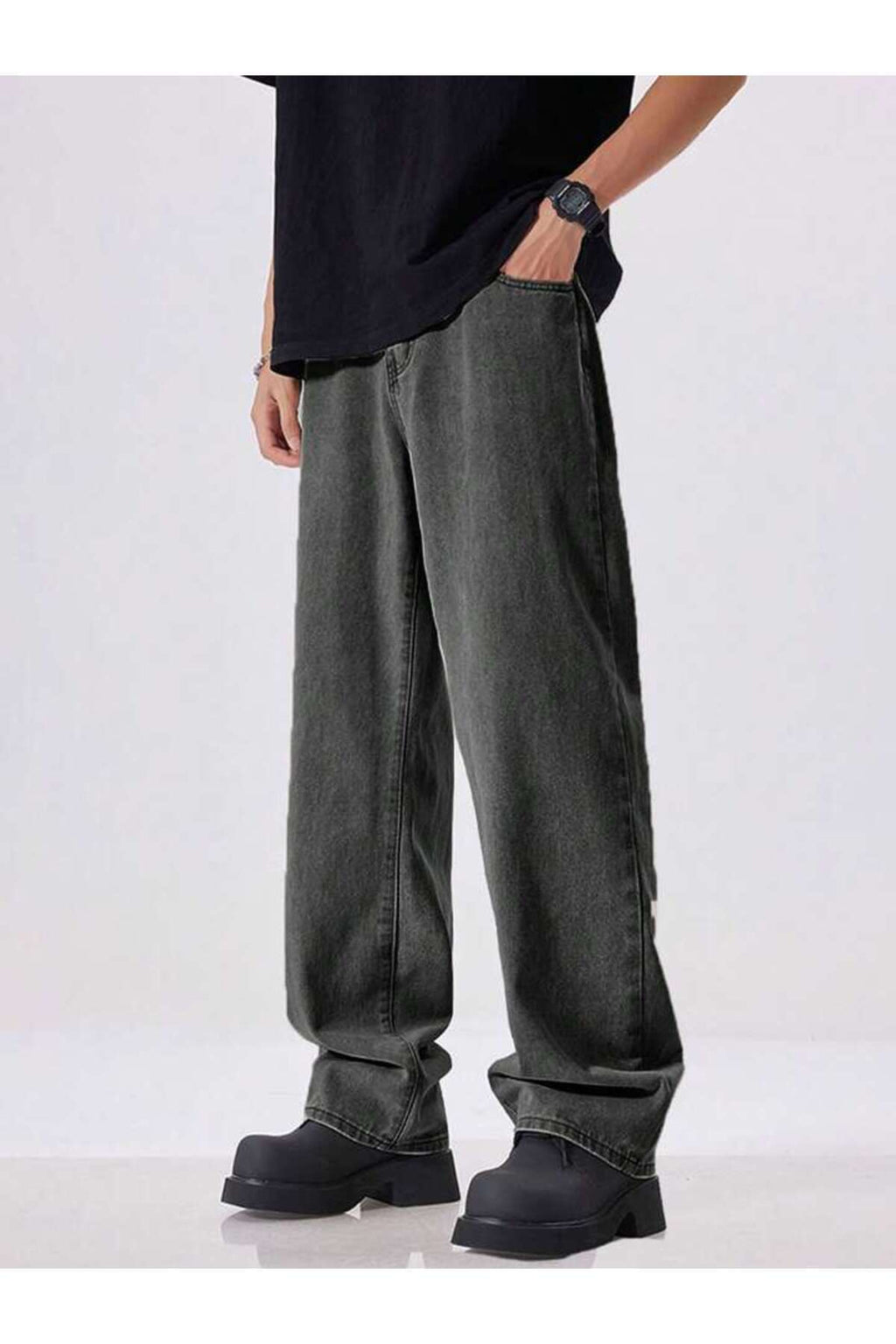 Erkek Oversize Baggy Jean Pantolon Vintage Yıkamalı Geniş Paça Streetwear Denim