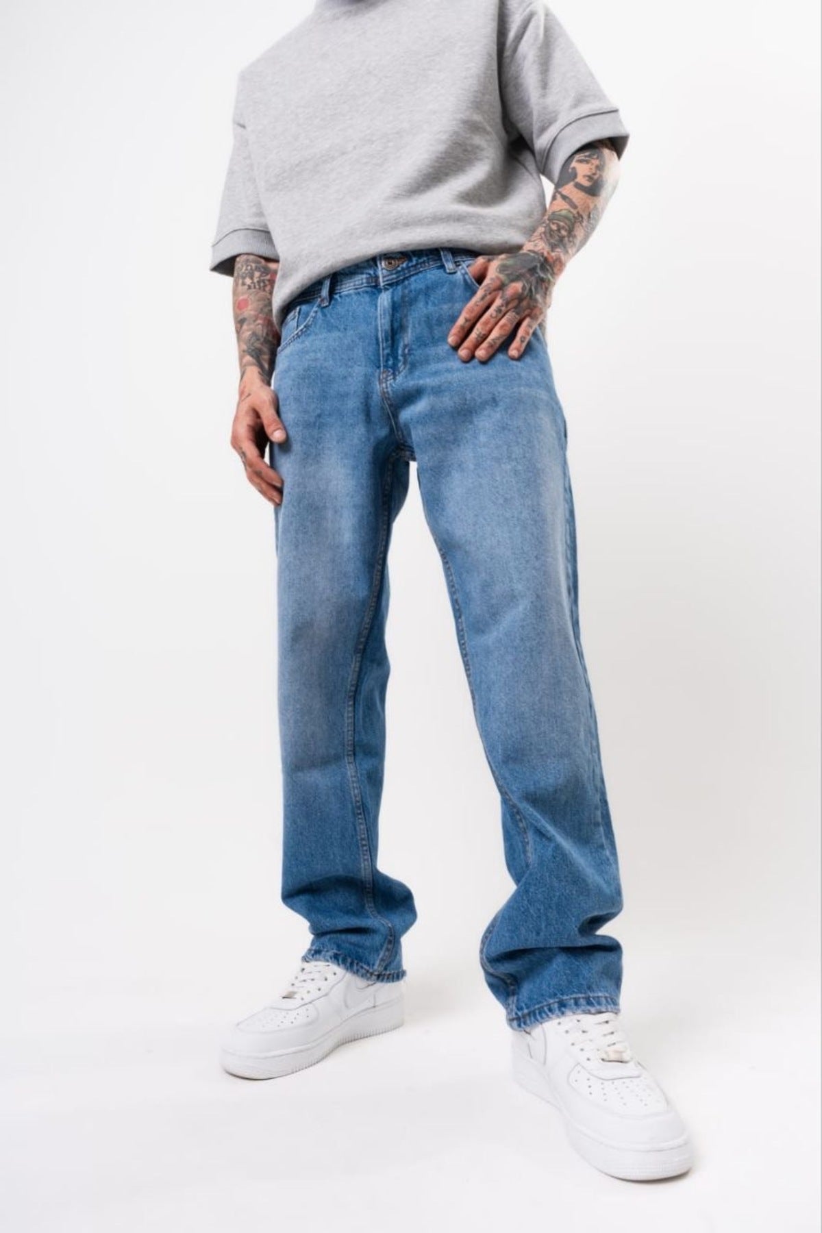 Taşlama Detay Bol Kalıp Jeans