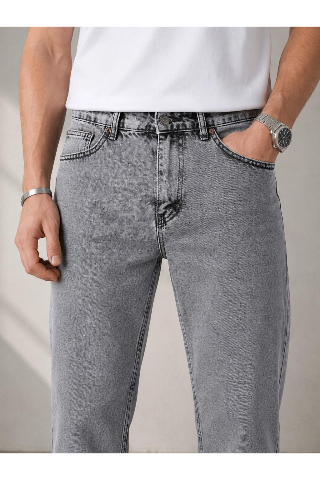 Erkek Gri Boyfriend Jean Pantolon Rahat Kalıp Streetwear Denim Pantolon