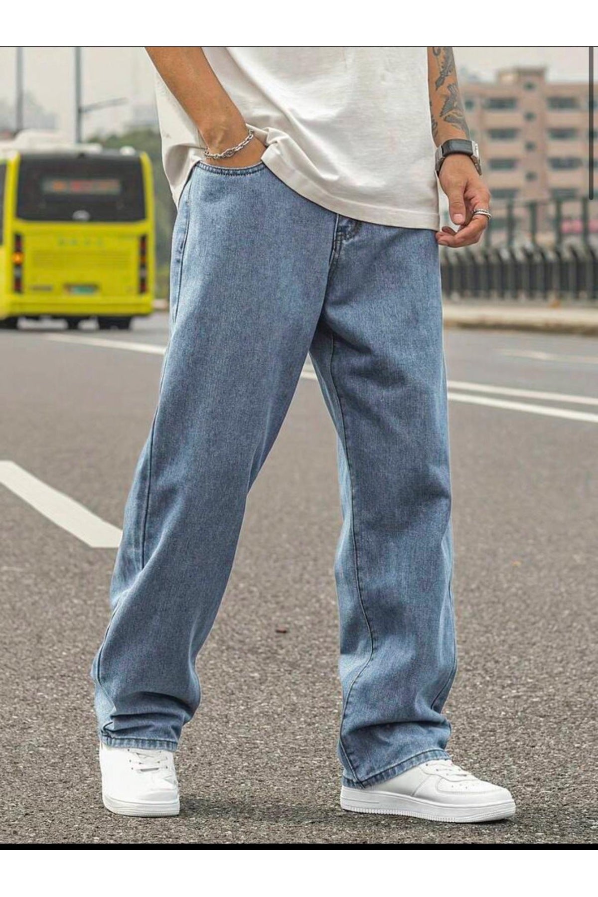 Erkek Bol Paça Rahat Kalıp Kot Pantolon Jean