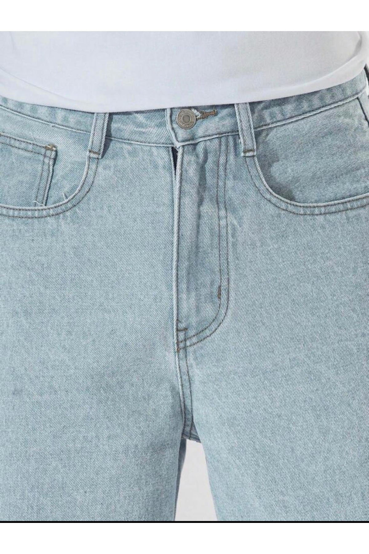 Açık Mavi Erkek Jean Pantolon Rahat Kesim Düz Paça Günlük Kot Pantolon