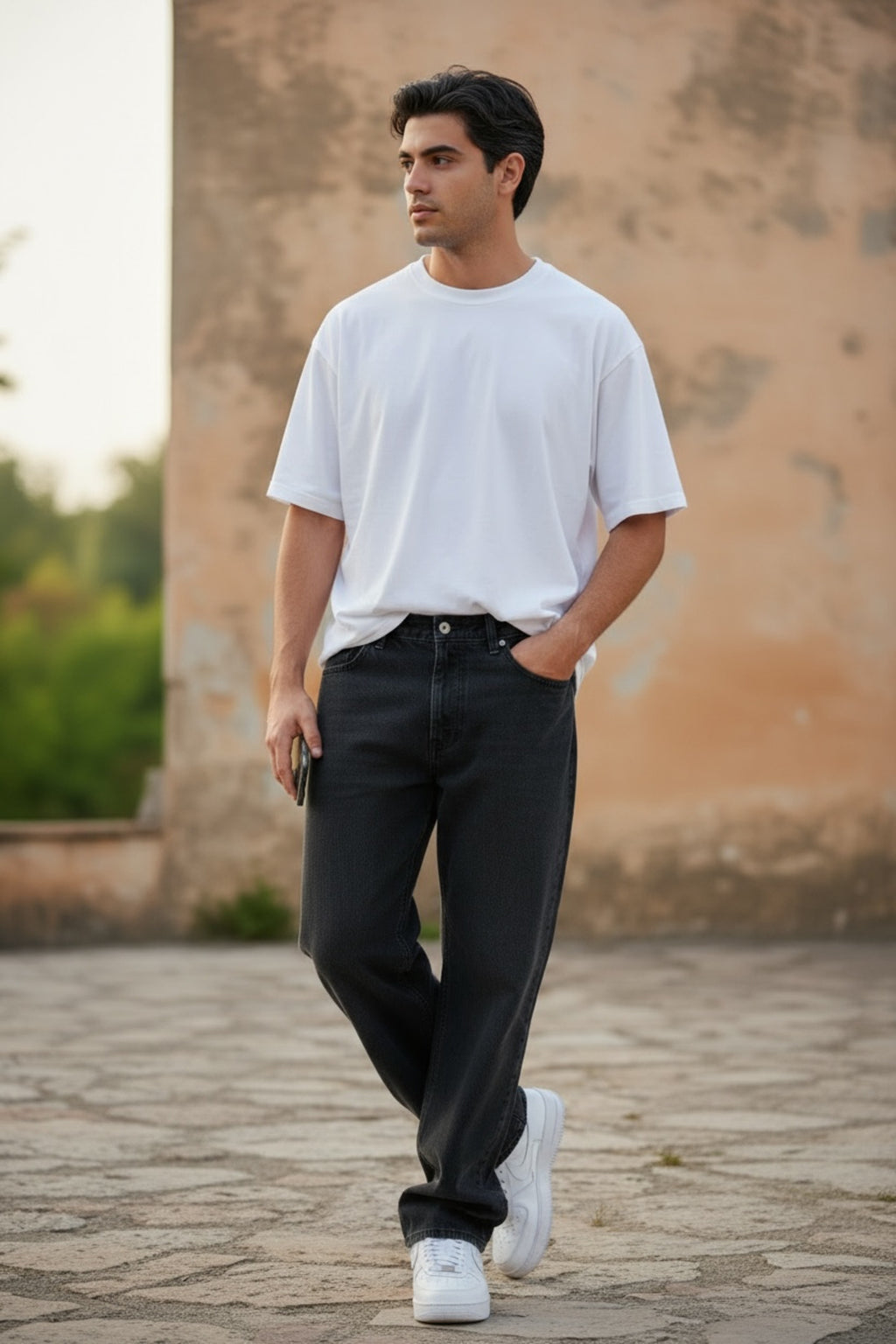 Erkek Taşlamalı Siyah Regular Bol Kalıp Fit Denim Pantolon Rahat Kesim Günlük Şık Basic Düz Paça
