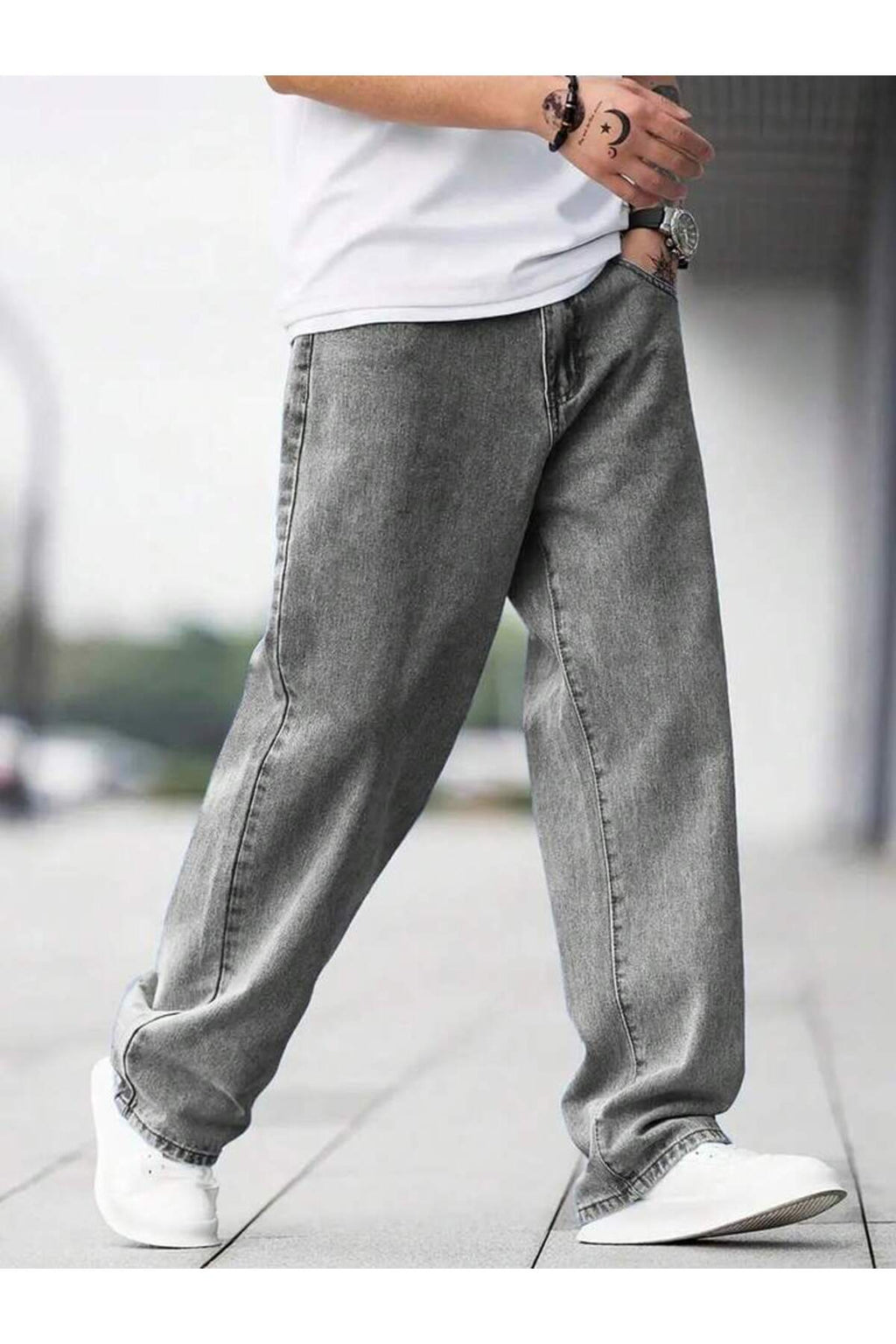 Erkek Baggy Fit Wide Leg Jean Pantolon Normal Bel Oversize Bol Kalıp Denim