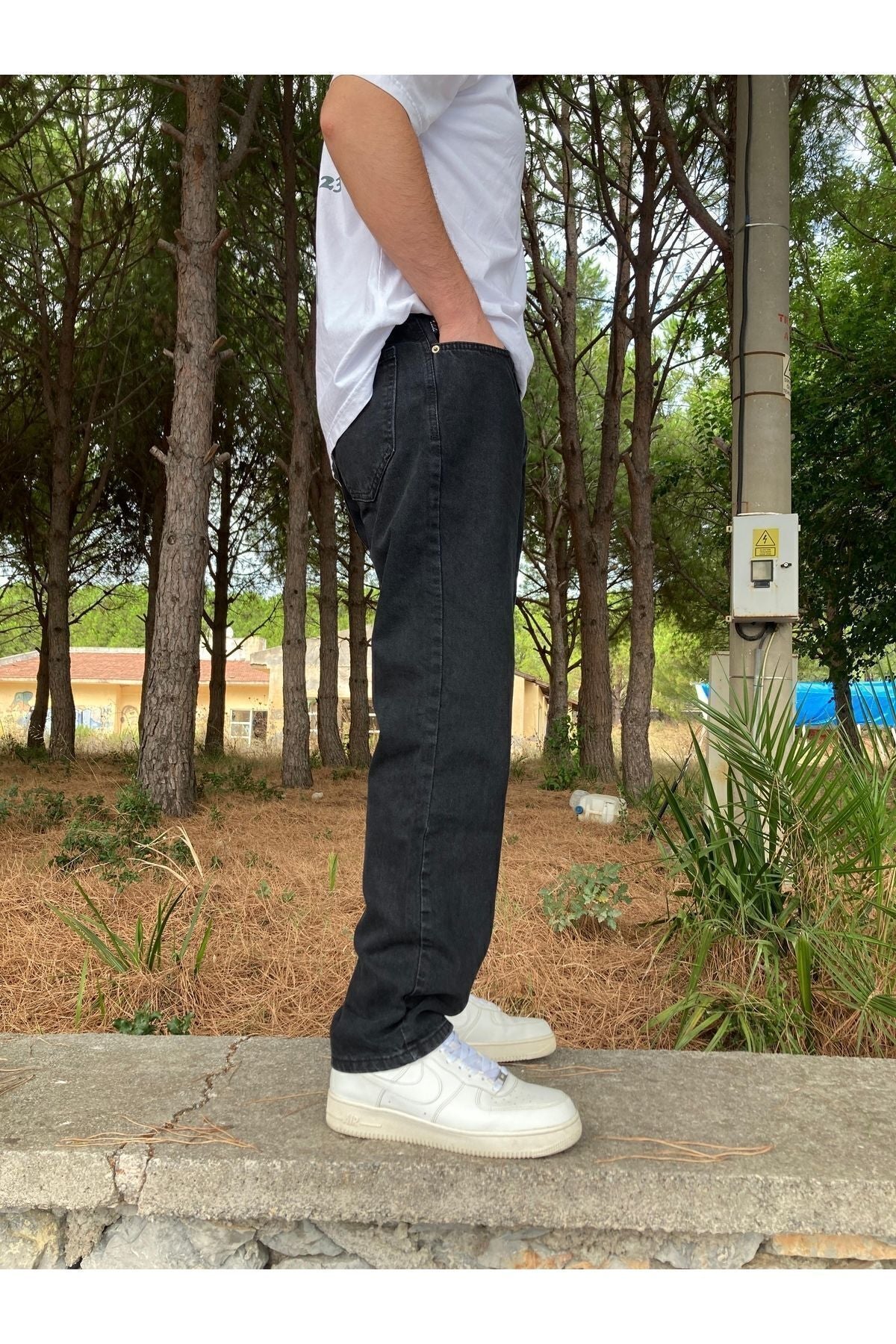 Erkek Yıkamalı Siyah Baggy Pantolon