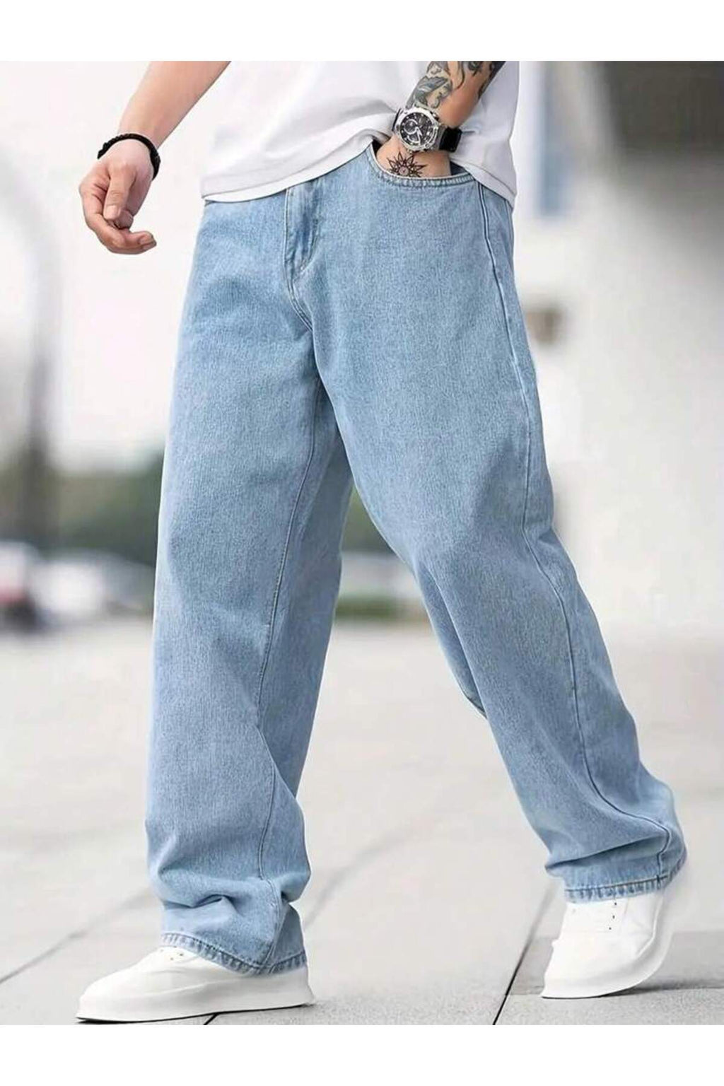 Erkek Baggy Fit Wide Leg Jean Pantolon Normal Bel Oversize Bol Kalıp Denim