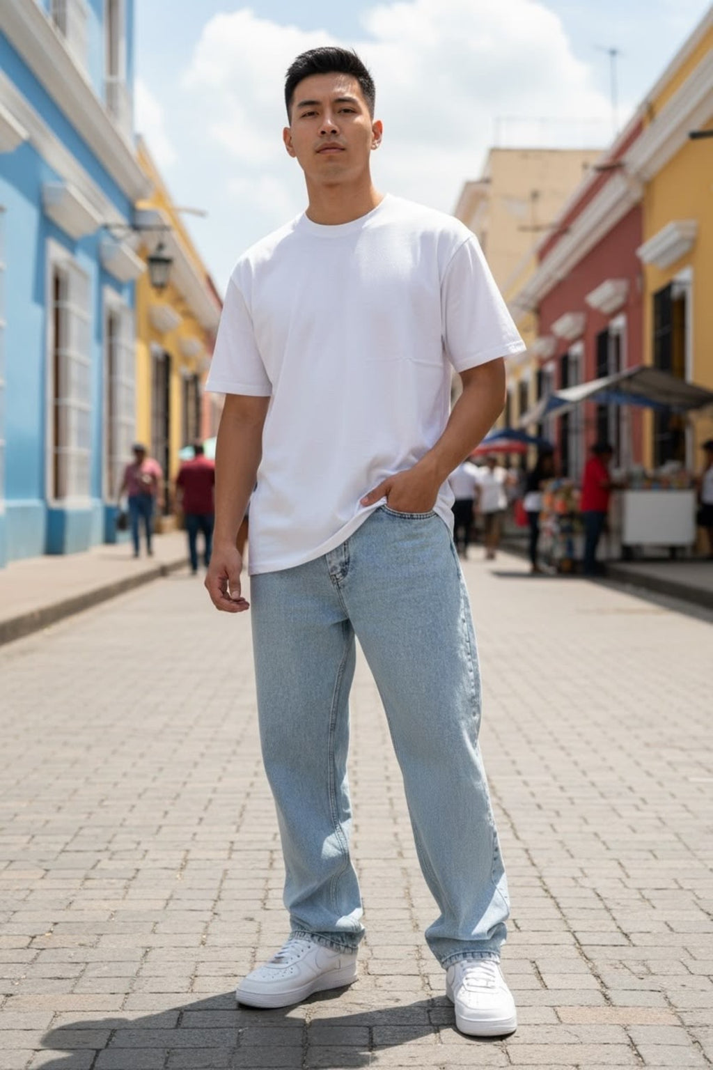 Erkek Baggy Bol Kesim Kot Pantolon Jeans Buz Mavi
