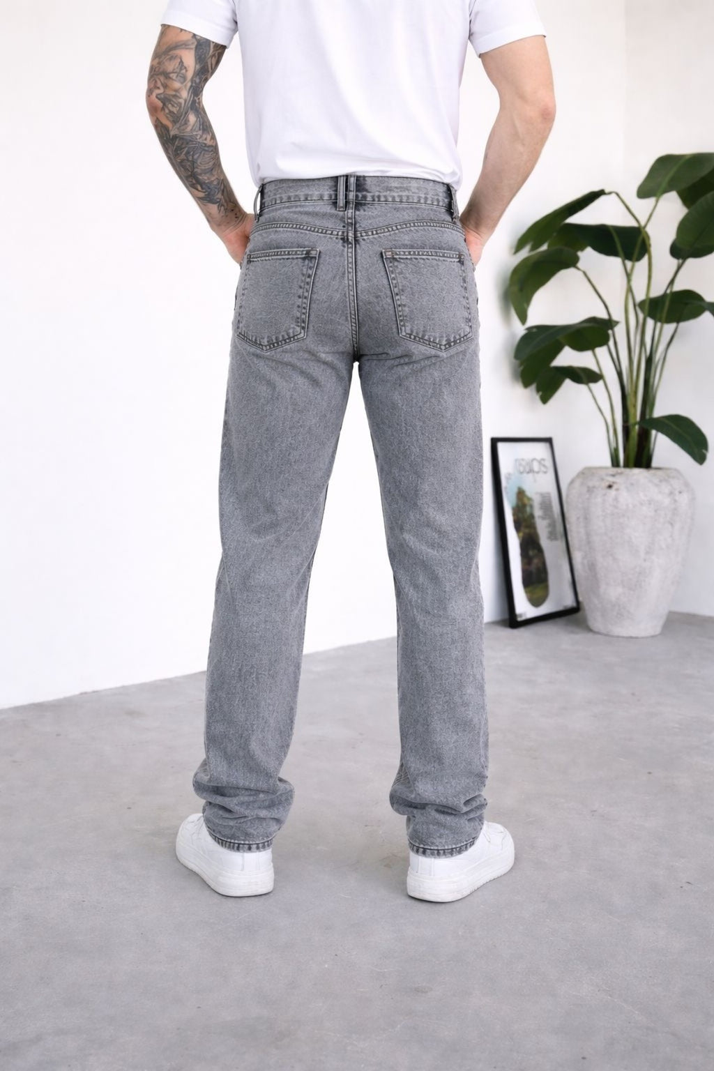 Erkek Gri Baggy Bol Kalıp Kot Pantolon