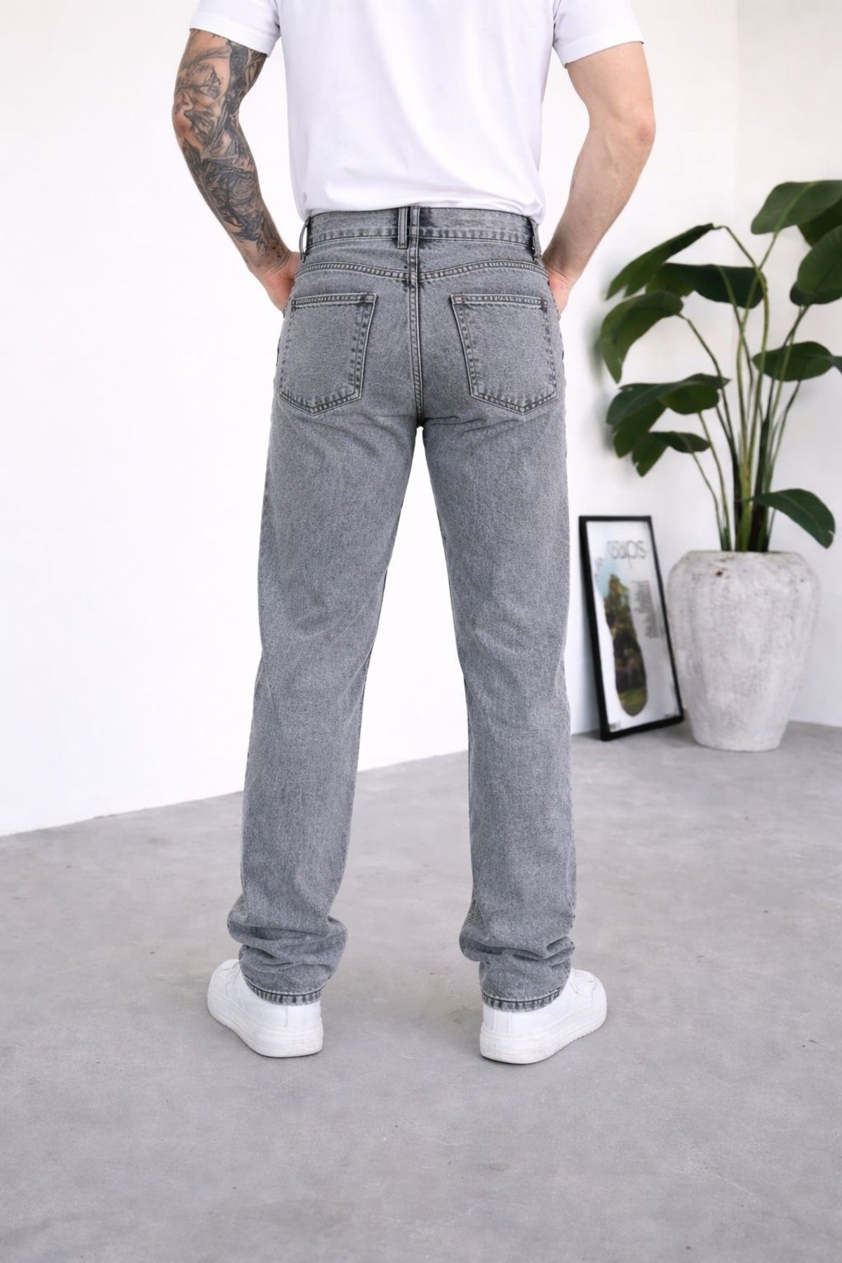 Erkek Gri Baggy Bol Kalıp Kot Pantolon