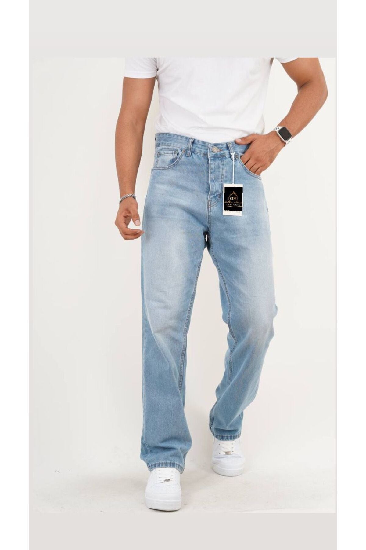 Açık Mavi Taşlamalı Baggy Pantolon
