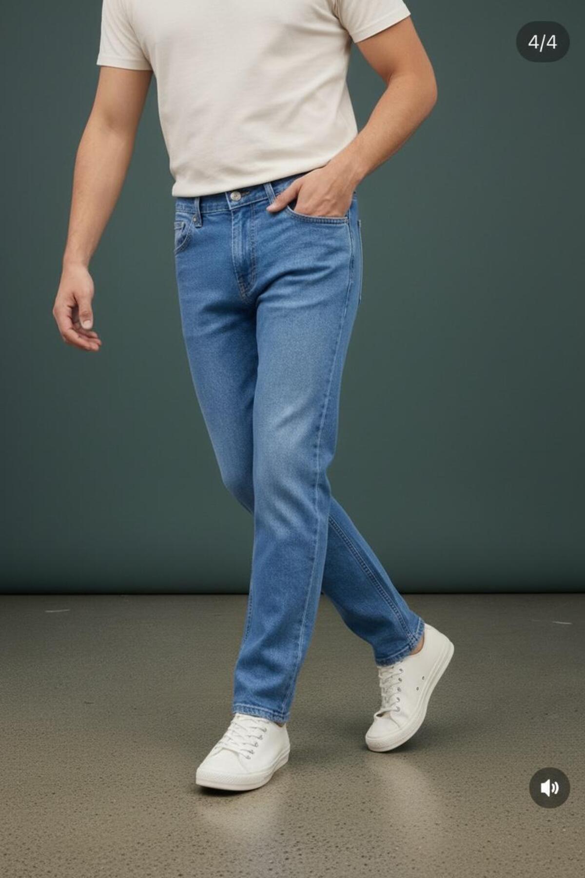 Erkek Regular Kalıp Denim Pantolon Günlük Rahat Kesim Şık Basic Jean