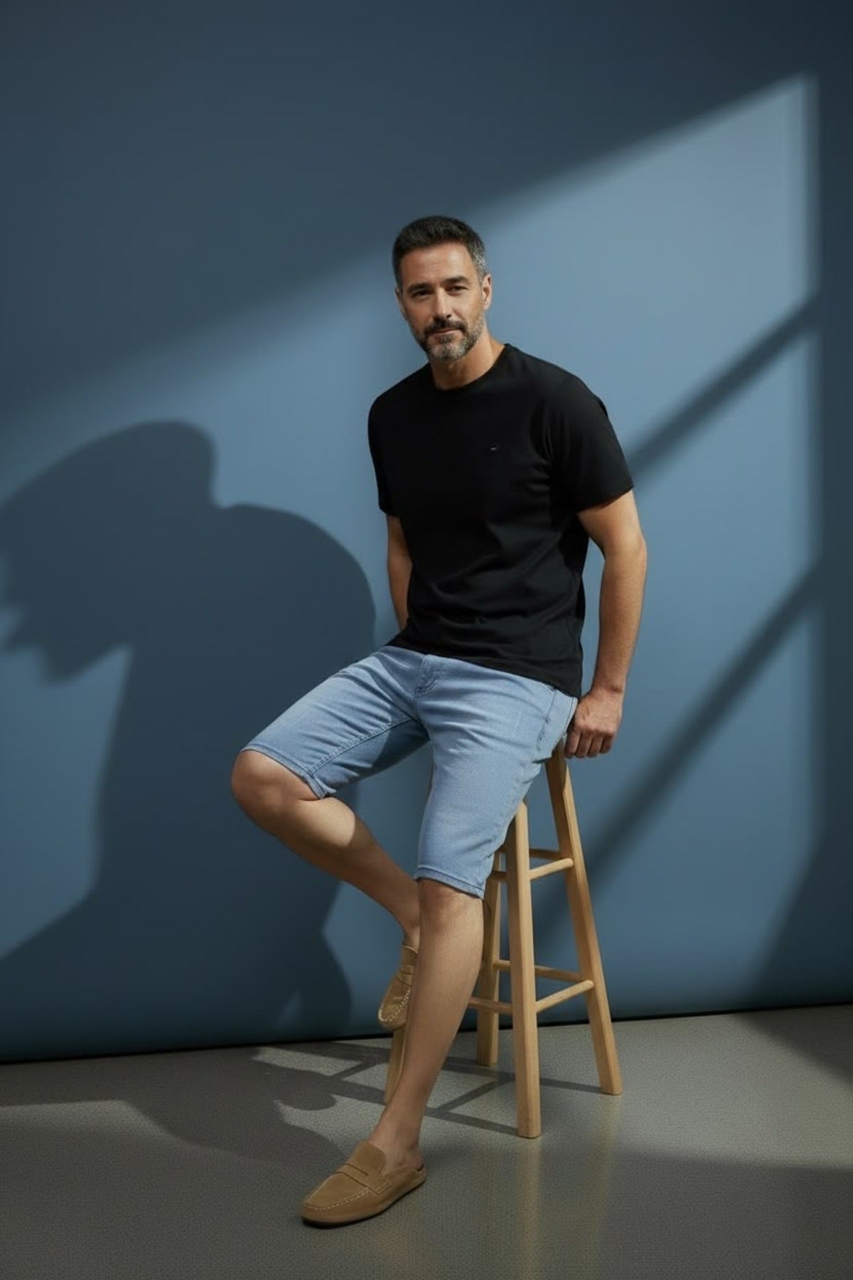 Erkek Denim Şort Diz Üstü Rahat Kalıp Kot Şort Günlük Kullanım