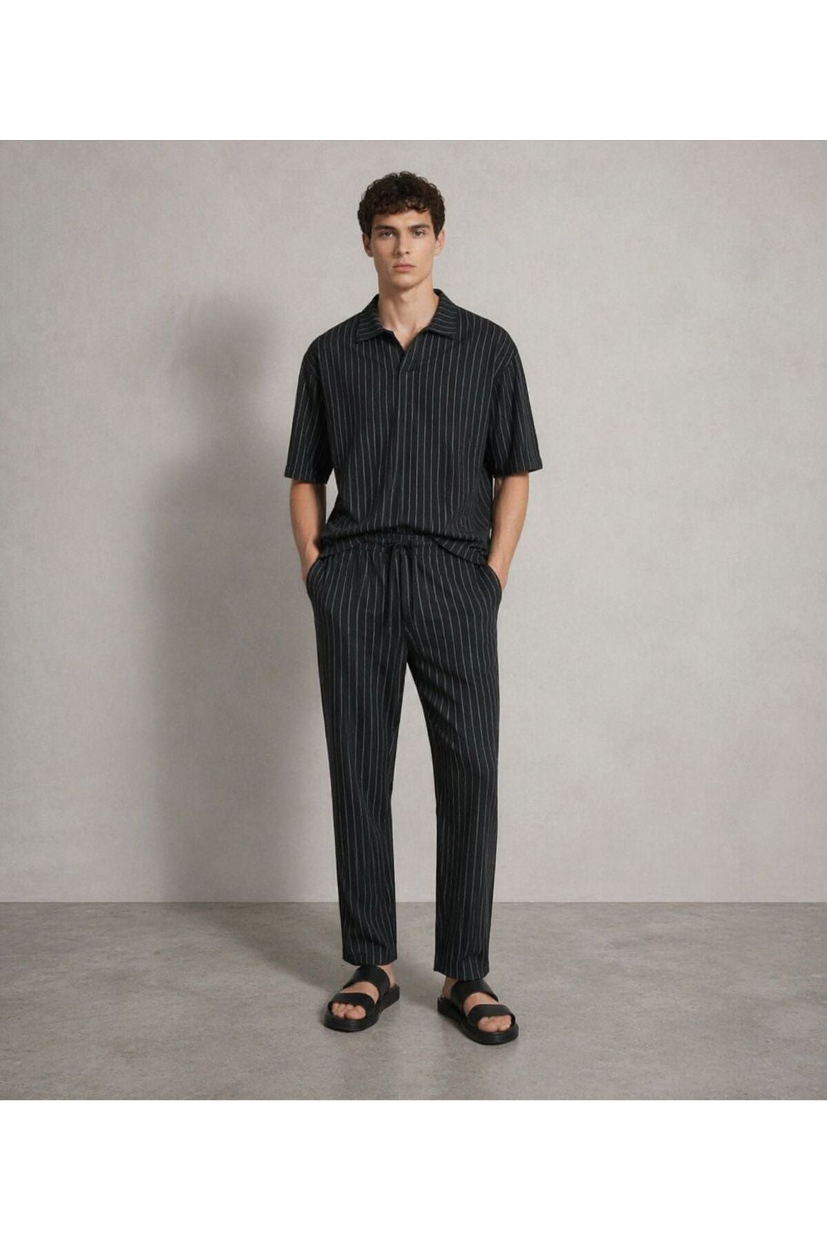 Erkek Siyah Çizgili Oversize Takım