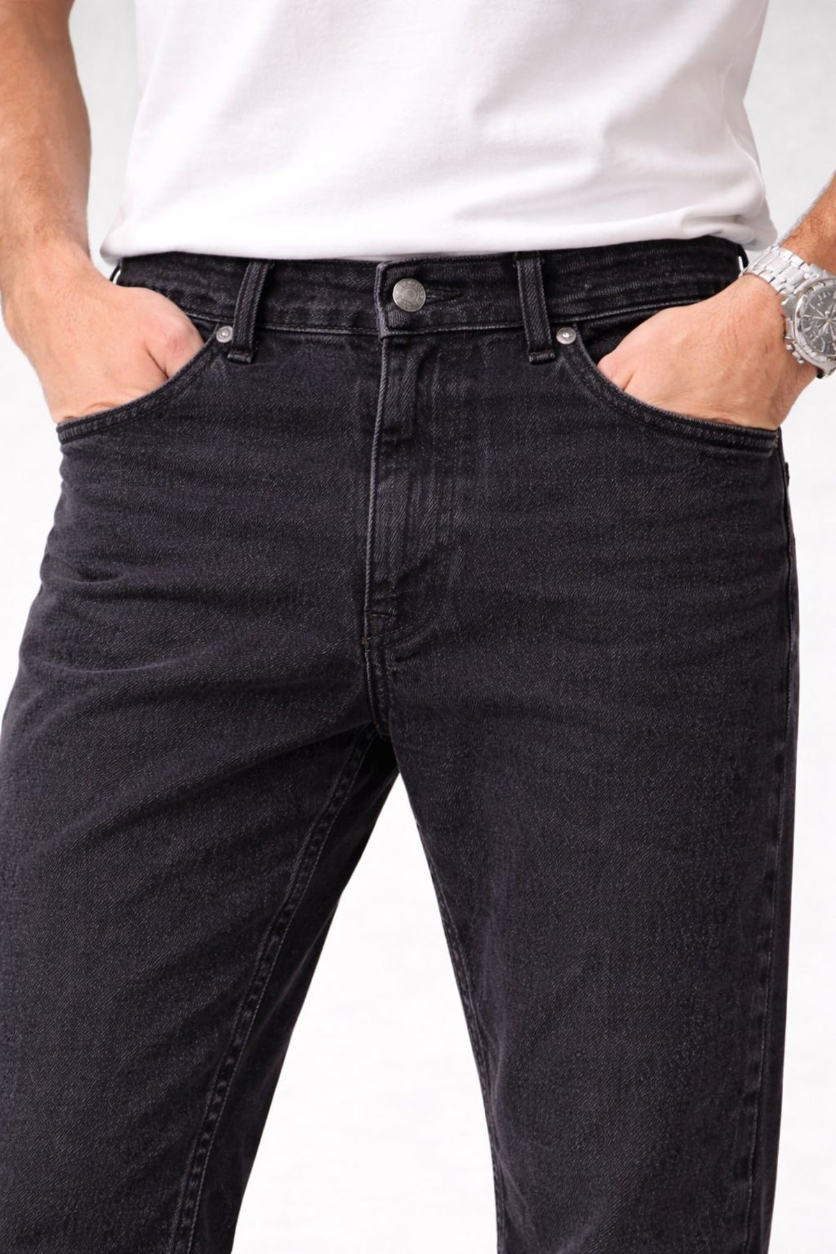 Erkek Taşlama Siyah Boyfriend Jean Pantolon Rahat Kalıp Günlük Denim
