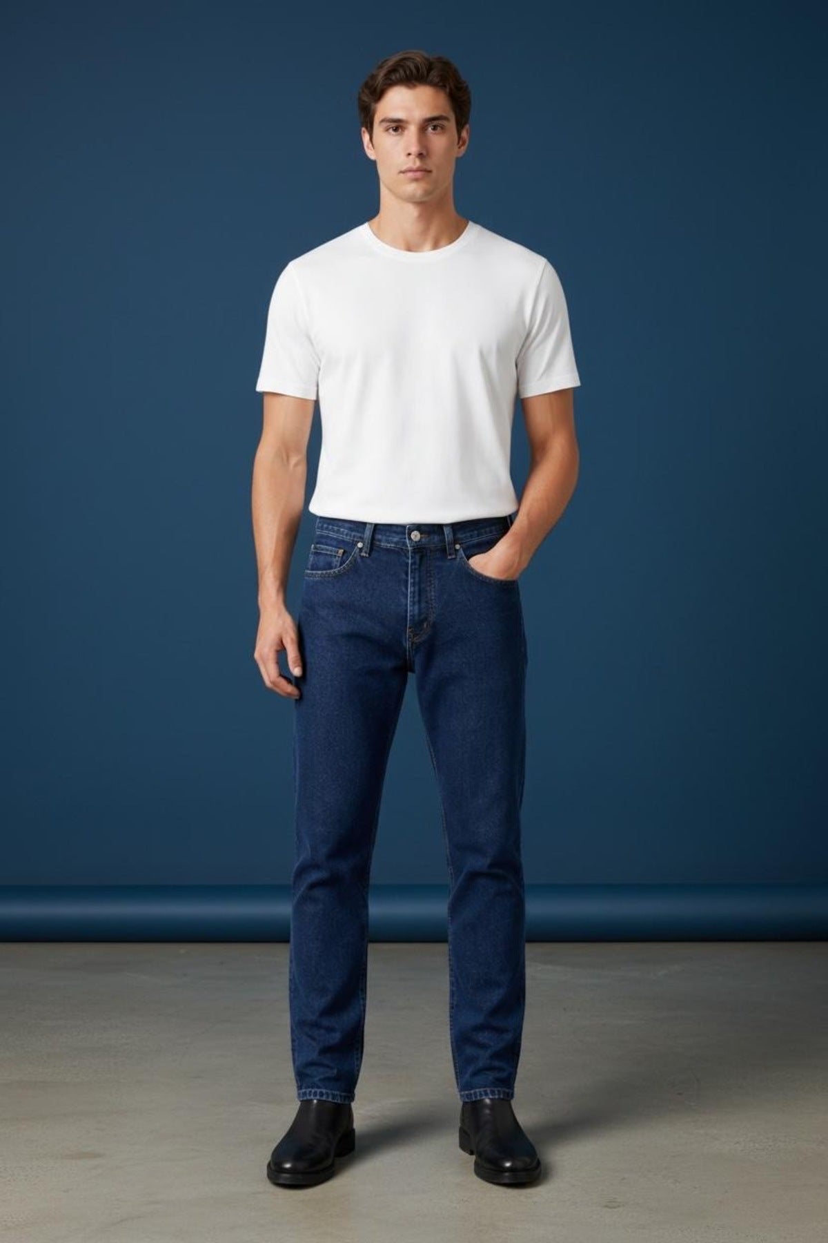Erkek Regular Kalıp Likralı Lacivert Denim Pantolon Rahat Esnek Günlük Şık 5 Cep