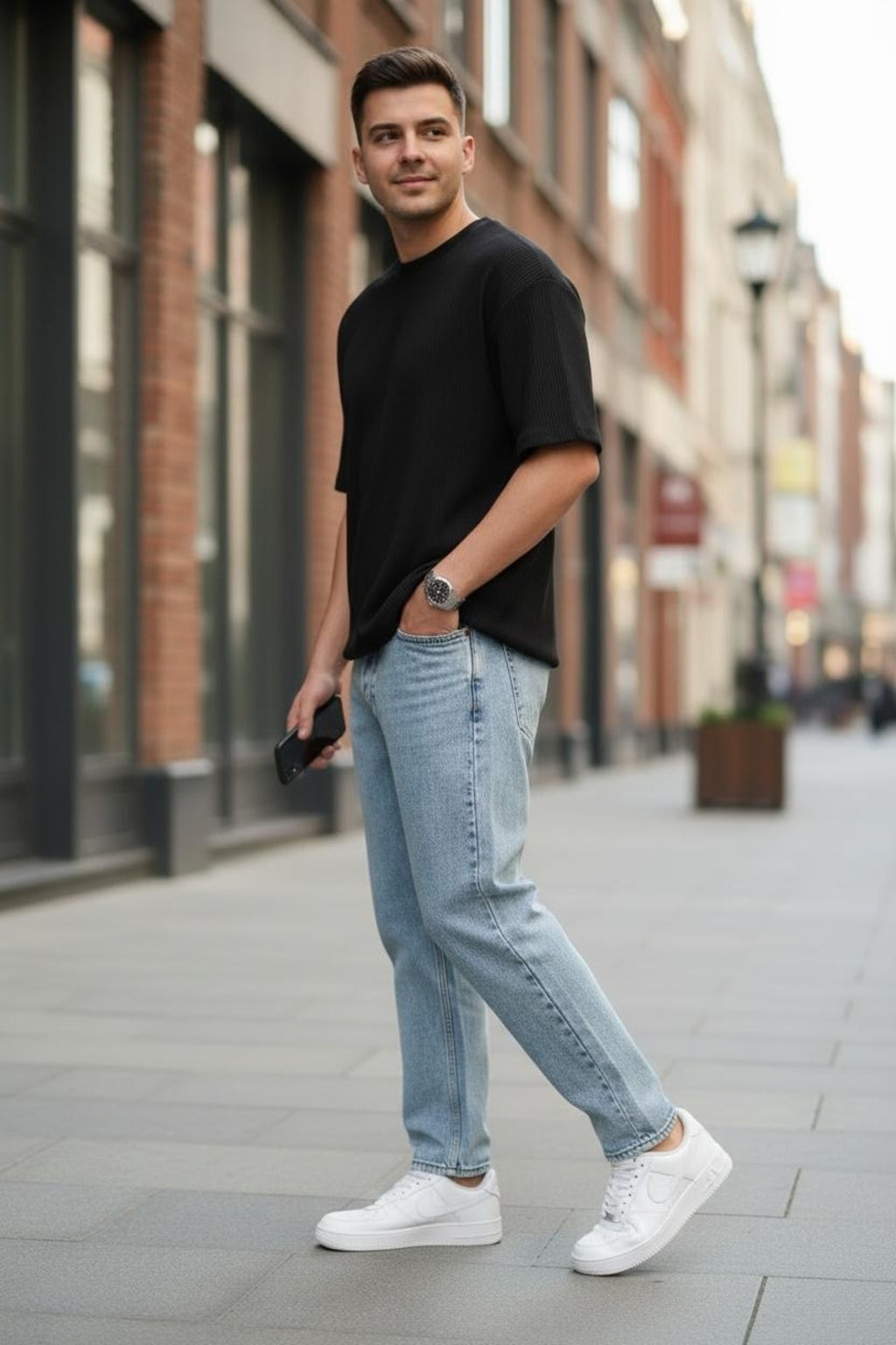 Erkek Açık Mavi Boyfriend Jean Pantolon Rahat Kalıp Streetwear Denim Pantolon