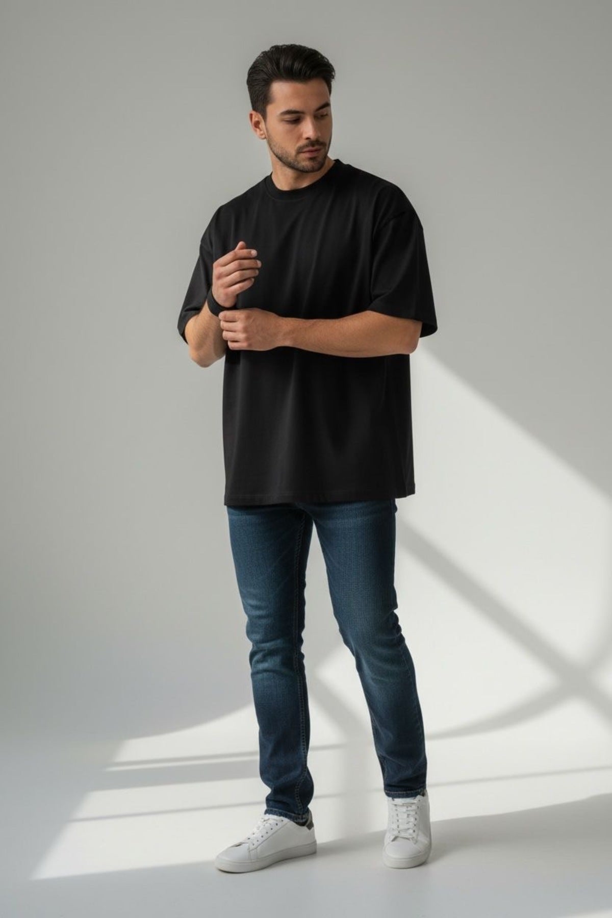 Bisiklet Yaka Unisex Basic Düz Siyah T-Shirt