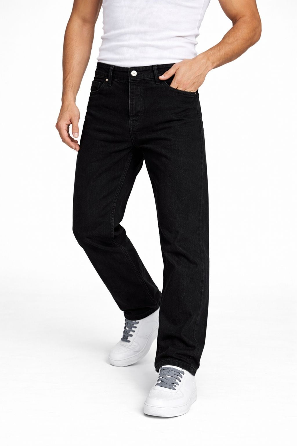 Erkek Siyah Rahat Kesim Jean Pantolon