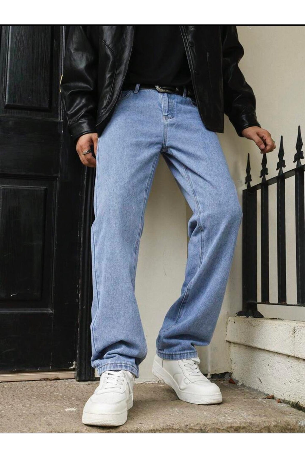 Erkek Açık Mavi Straight Fit Jean Pantolon Rahat Kesim Düz Paça Günlük Kot