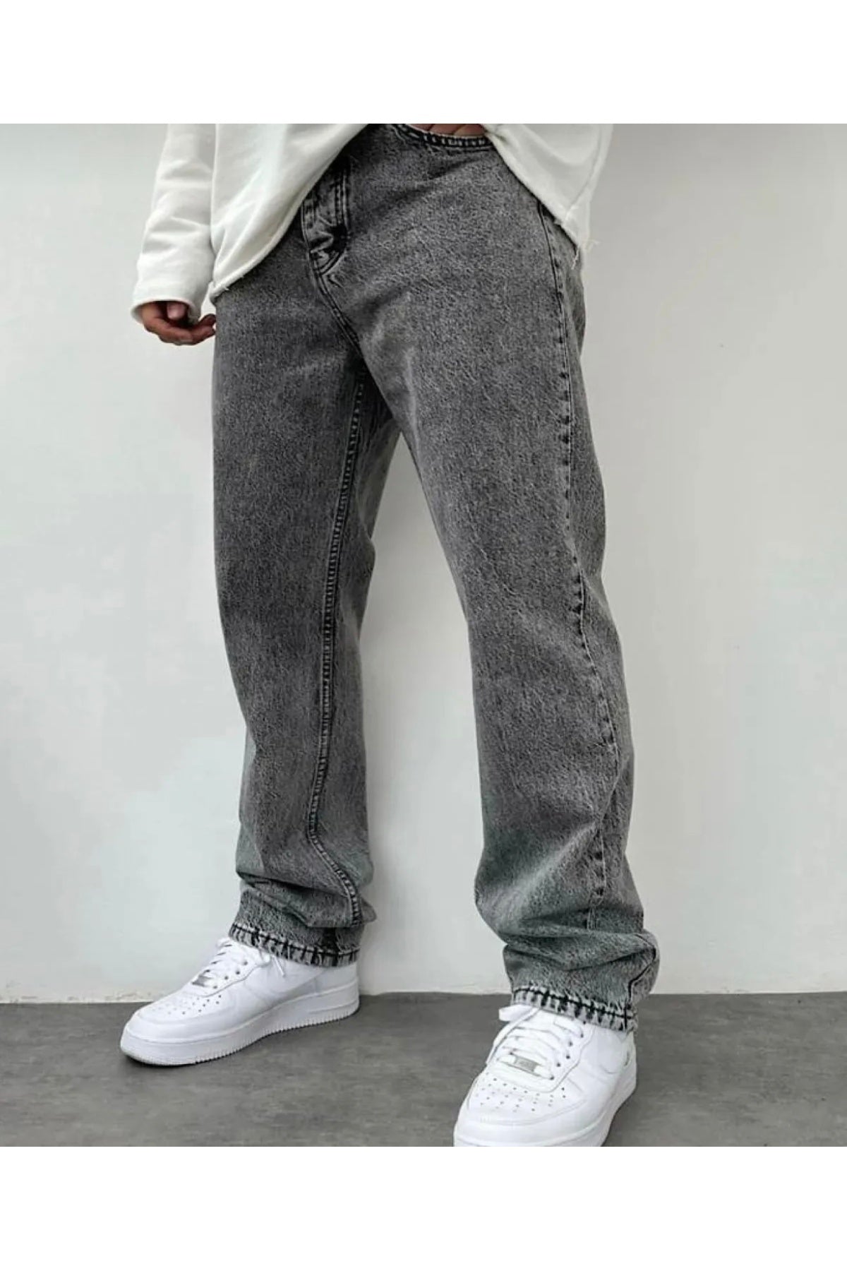 Gri Asit Yıkama Baggy Pantolon