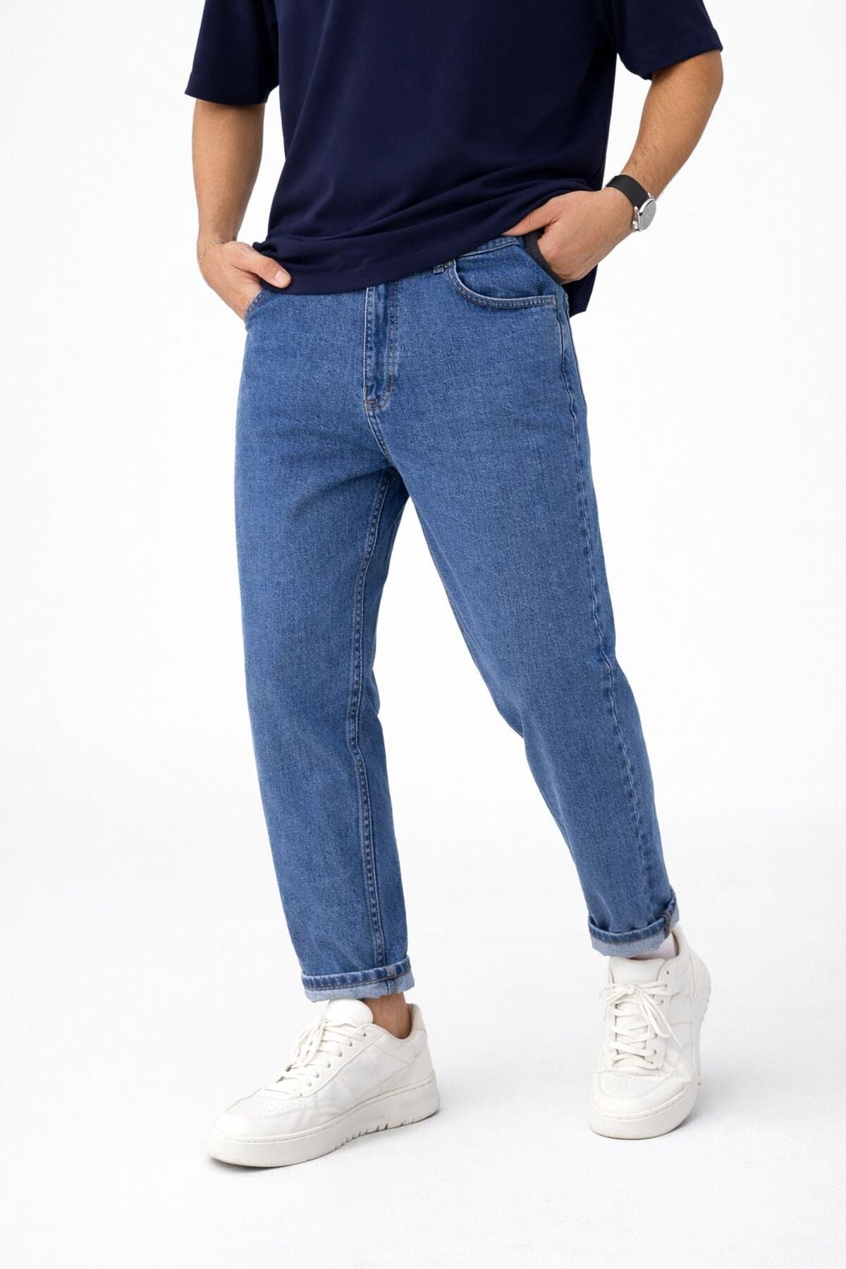 Erkek Boyfriend Jean Pantolon Günlük Rahat Bol Kalıp Denim Kot Salaş Tarz