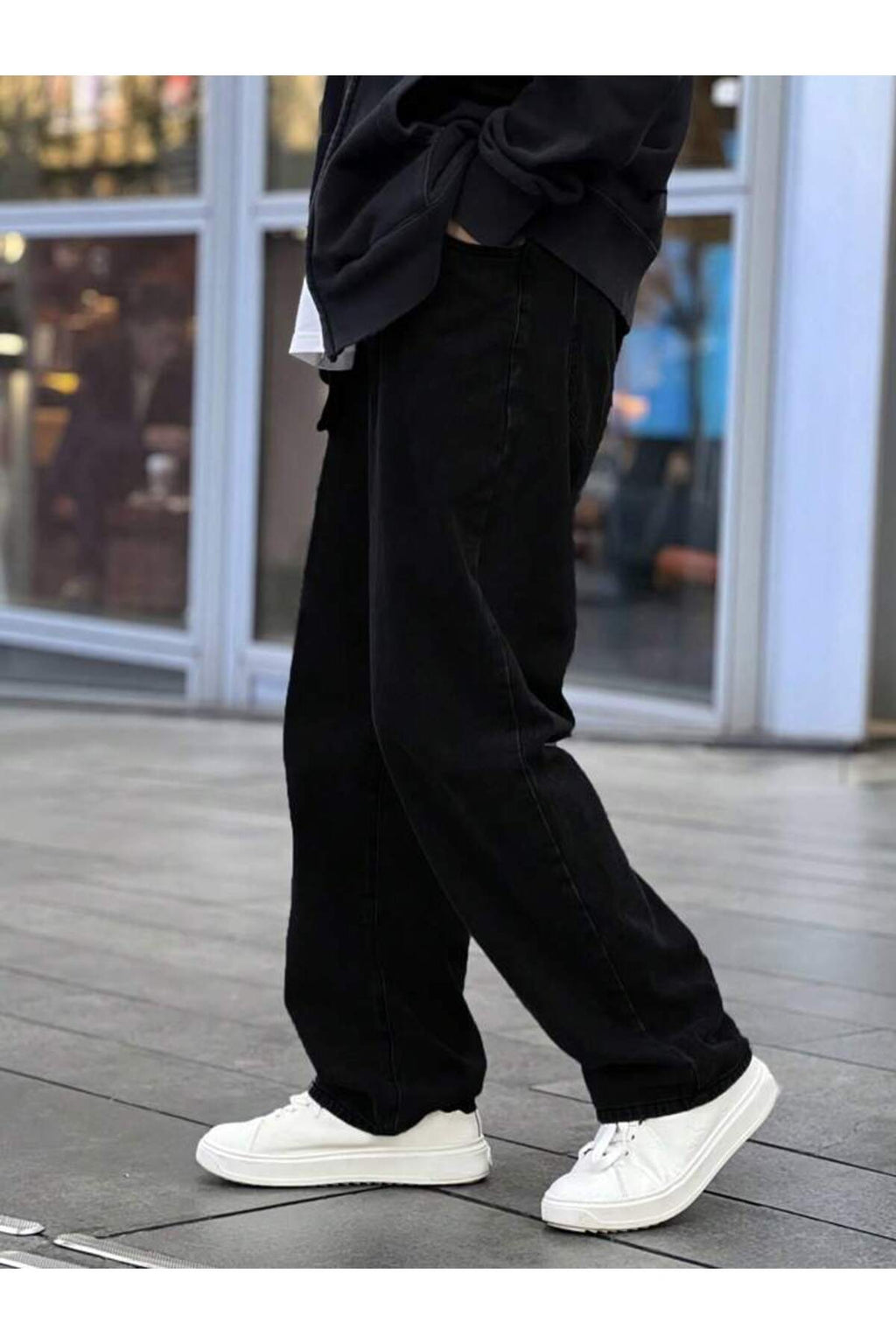 Erkek Oversize Jean Pantolon Geniş Paça Rahat Kalıp Günlük Sokak Stili Denim Pantolon