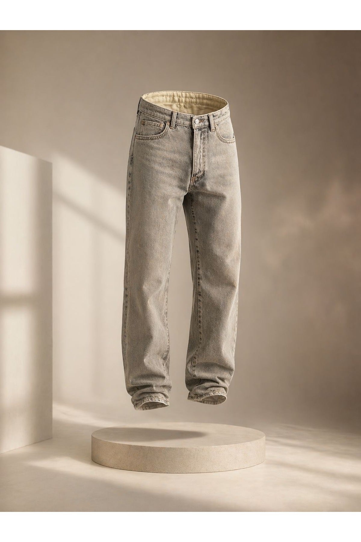 Erkek Yıkamalı Gri Baggy Pantolon