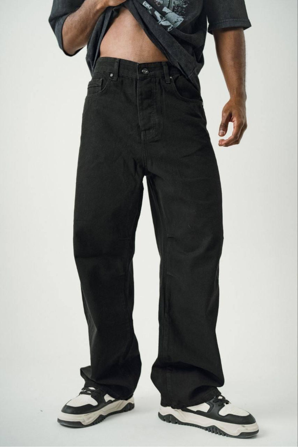 Yıkamalı Siyah Baggy Pantolon