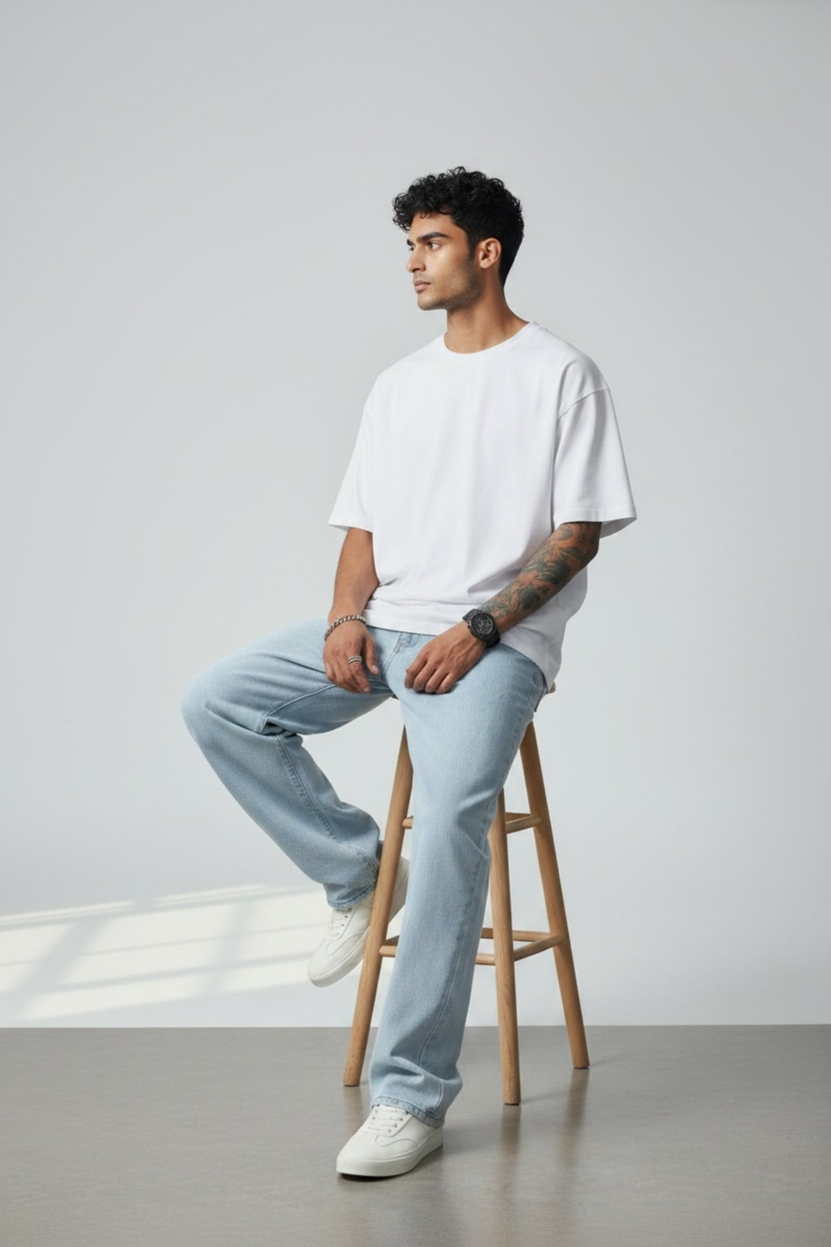 Erkek Açık Buz Regular Bol Kalıp Fit Denim Pantolon Rahat Kesim Günlük Şık Basic Düz Paça