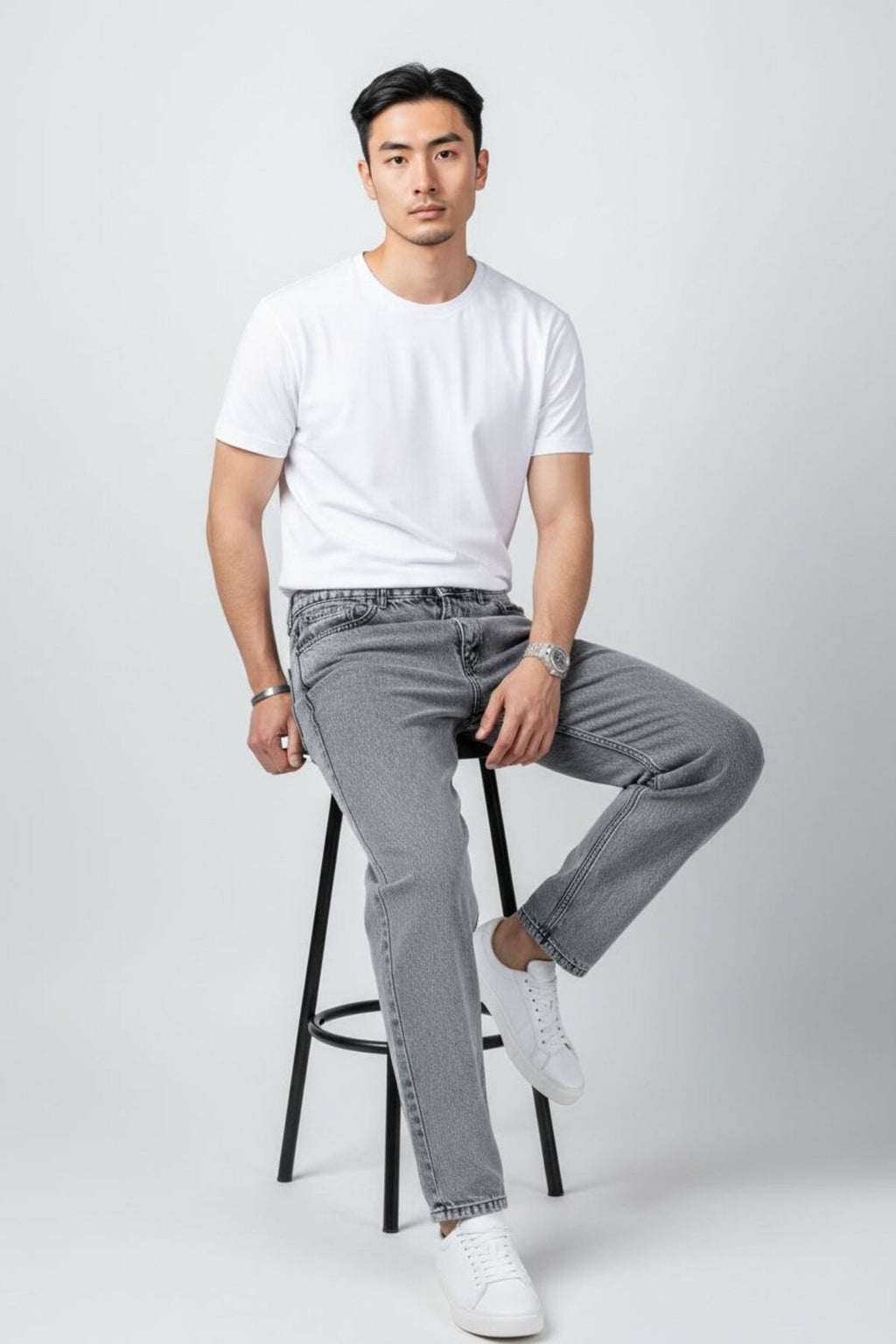 Erkek Gri Yıkamalı Kot Pantolon Modern Kesim Rahat Kalıp Günlük Şık Denim