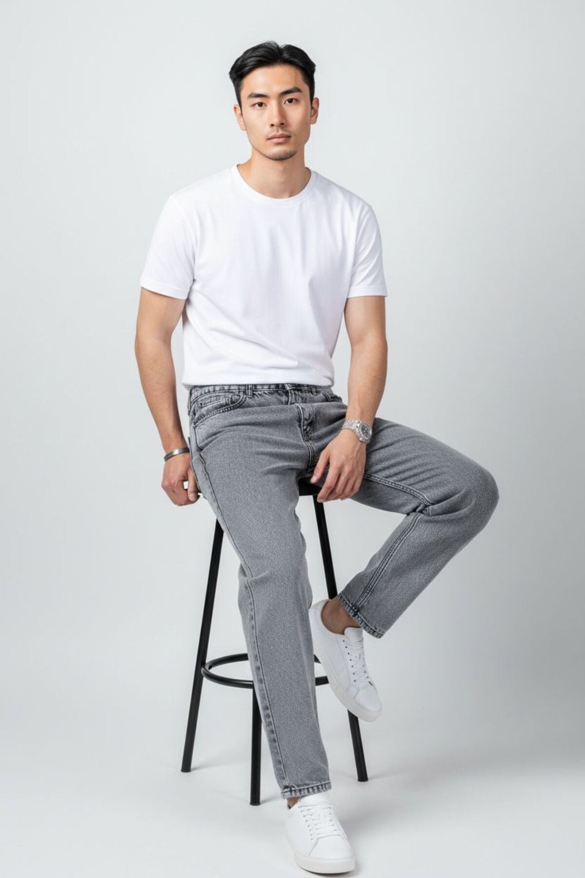 Erkek Gri Yıkamalı Kot Pantolon Modern Kesim Rahat Kalıp Günlük Şık Denim