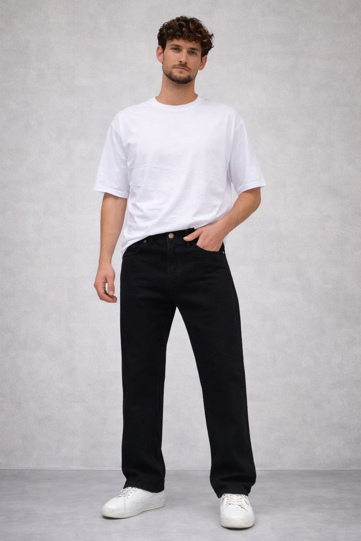 Erkek Vintage Siyah Baggy Bol Kalıp Pantolon