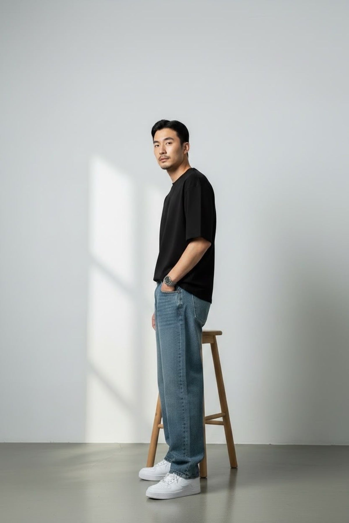 Erkek Koyu Taşlamalı Mavi Baggy Jean Pantolon Rahat Kesim Geniş Paça Vintage Yıkamalı Denim Pantolon