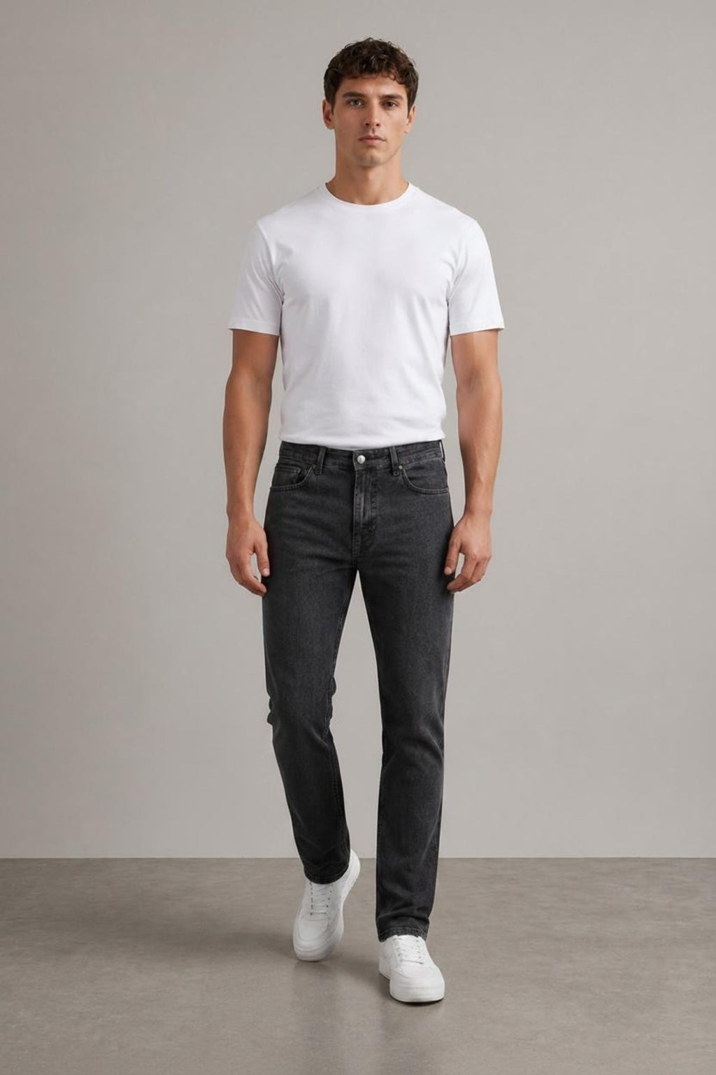 Erkek Regular Kalıp Likralı Siyah Denim Pantolon Rahat Esnek Günlük Şık 5 Cep