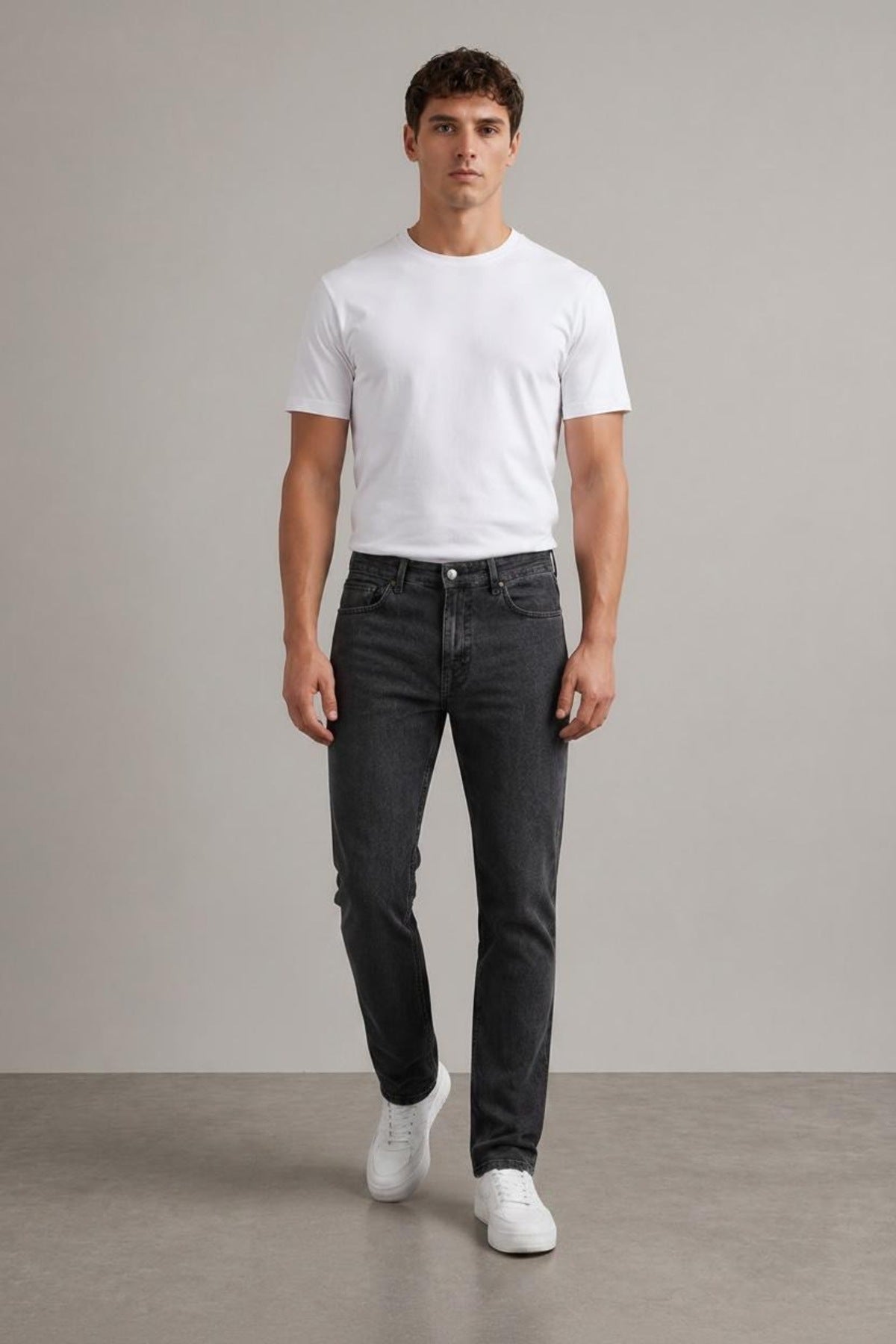 Erkek Regular Kalıp Likralı Siyah Denim Pantolon Rahat Esnek Günlük Şık 5 Cep