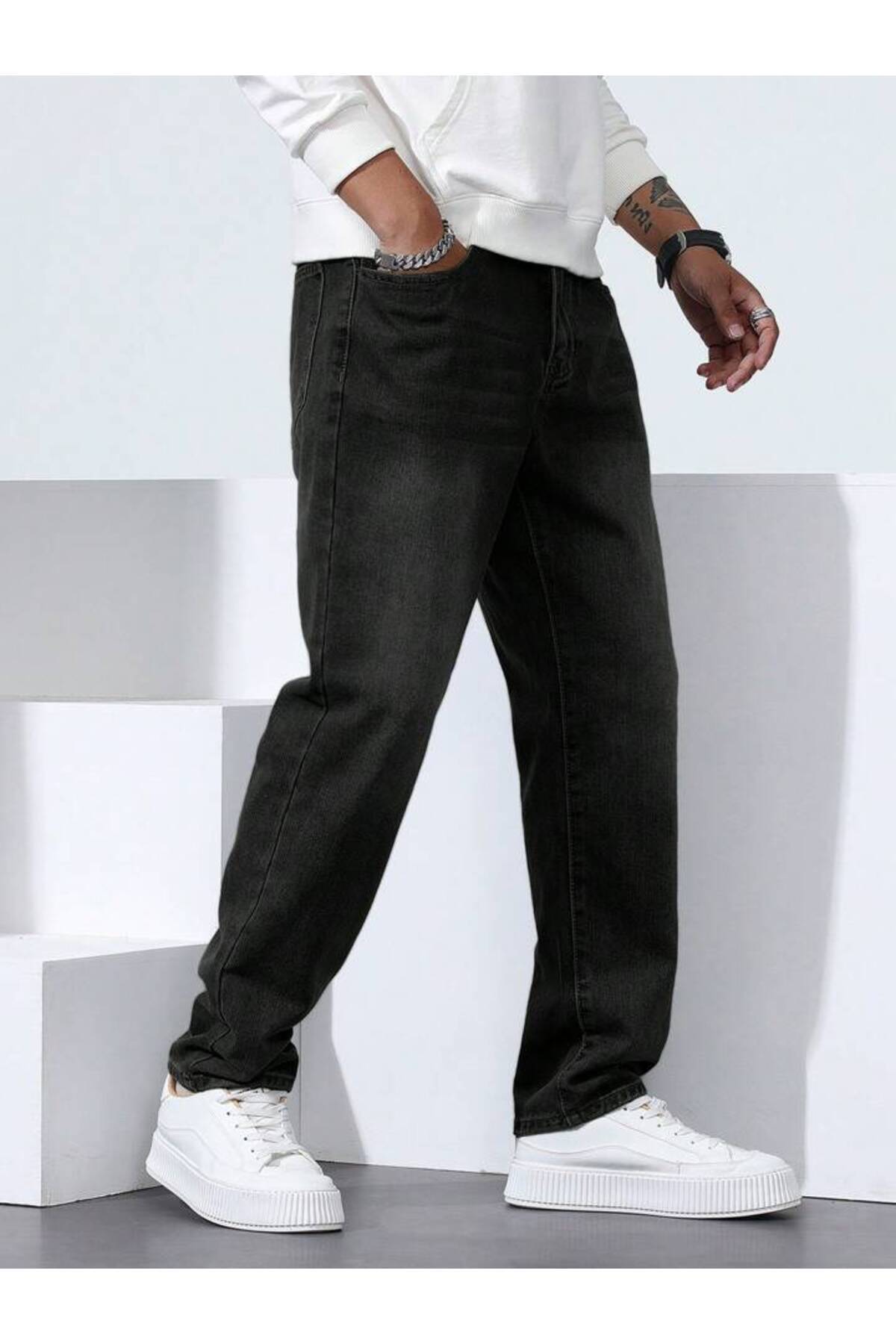 Erkek Oversize Denim Pantolon Rahat Kalıp Modern Kesim Günlük Streetwear Kot Pantolon