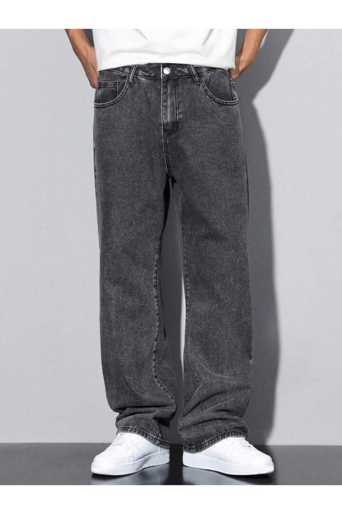 Erkek Oversize Jean Pantolon Geniş Paça Rahat Kalıp Günlük Sokak Stili Denim Pantolon