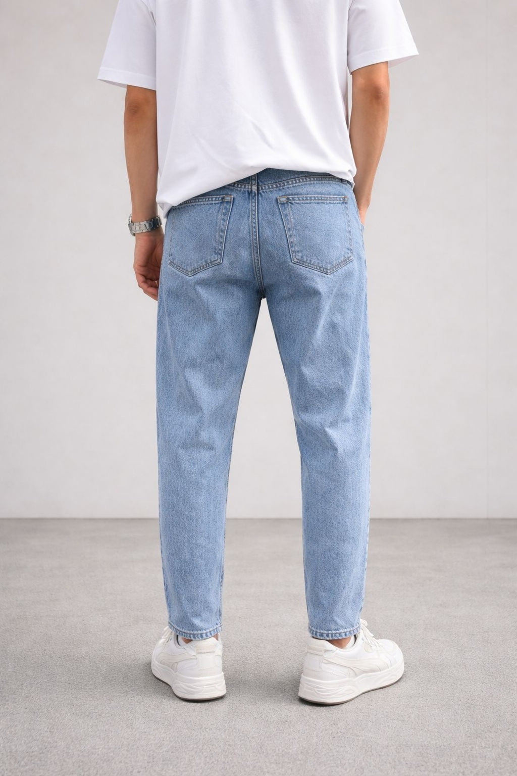 Erkek Açık Mavi Boyfriend Jean Pantolon Rahat Kalıp Günlük Denim